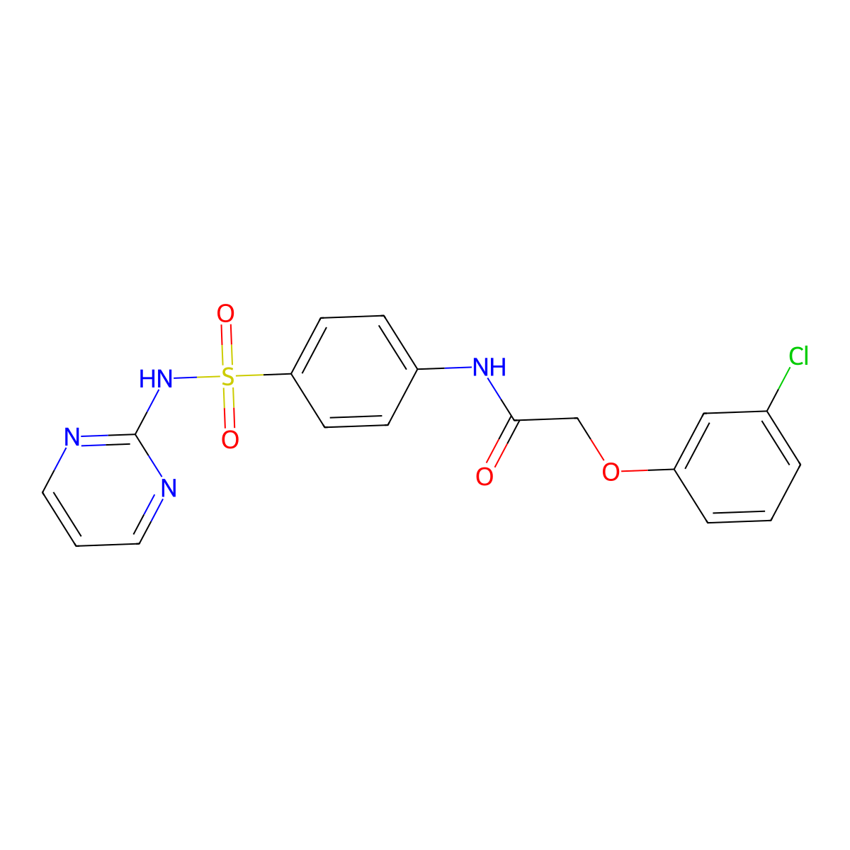 2-(3-Chloro-phenoxy)-N-[4-(pyrimidin-2-ylsulfamoyl)-phenyl]-acetamide molecular structure, CAS 370851-14-2