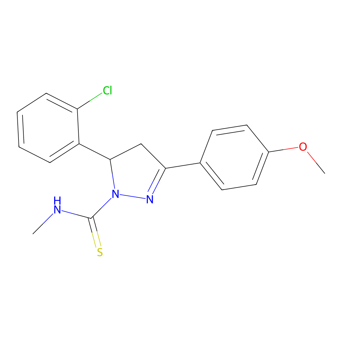5-(2-chlorophenyl)-3-(4-methoxyphenyl)-N-methyl-4,5-dihydro-1H-pyrazole-1-carbothioamide molecular structure, CAS 370851-15-3