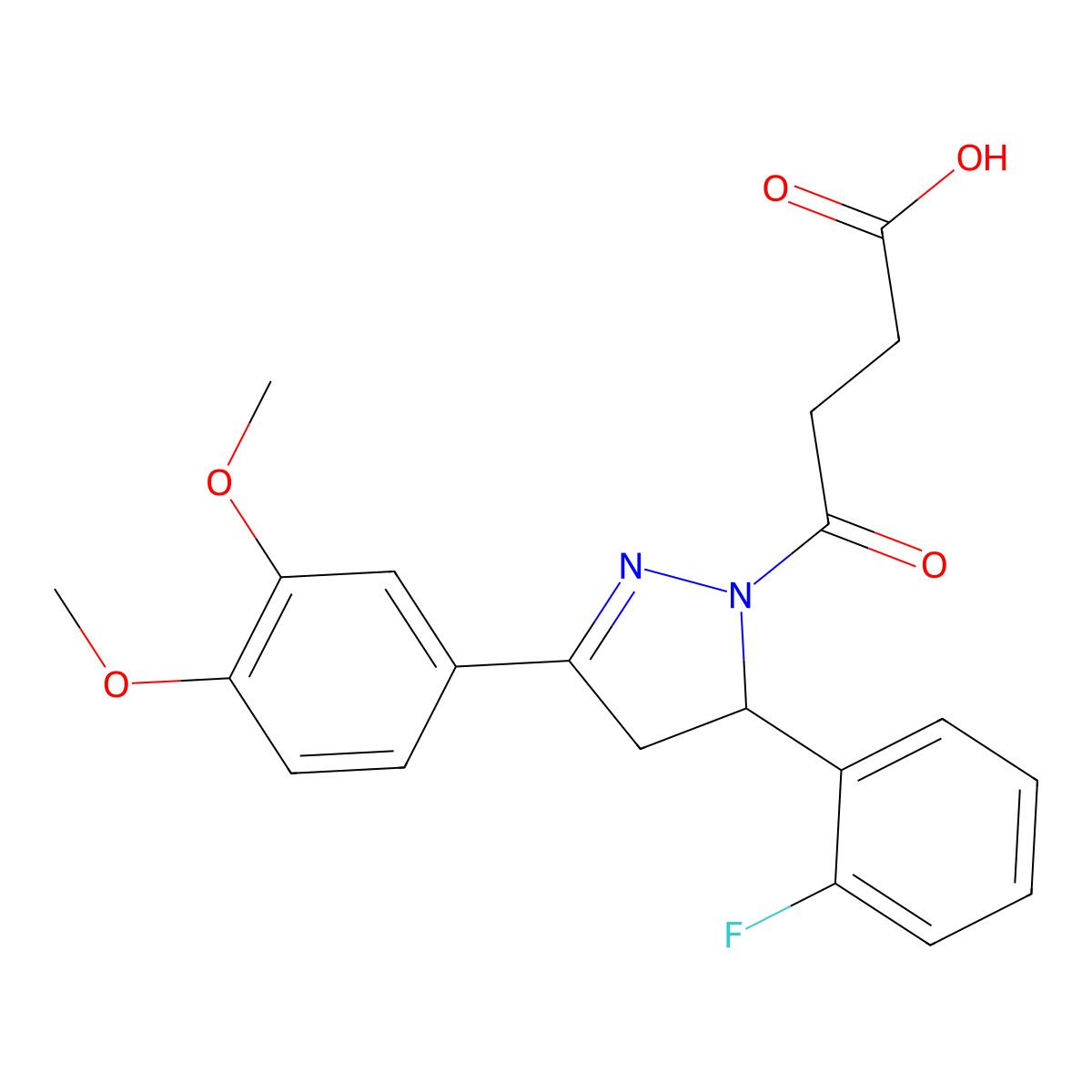 4-(3-(3,4-dimethoxyphenyl)-5-(2-fluorophenyl)-4,5-dihydro-1H-pyrazol-1-yl)-4-oxobutanoic acid molecular structure, CAS 370851-22-2