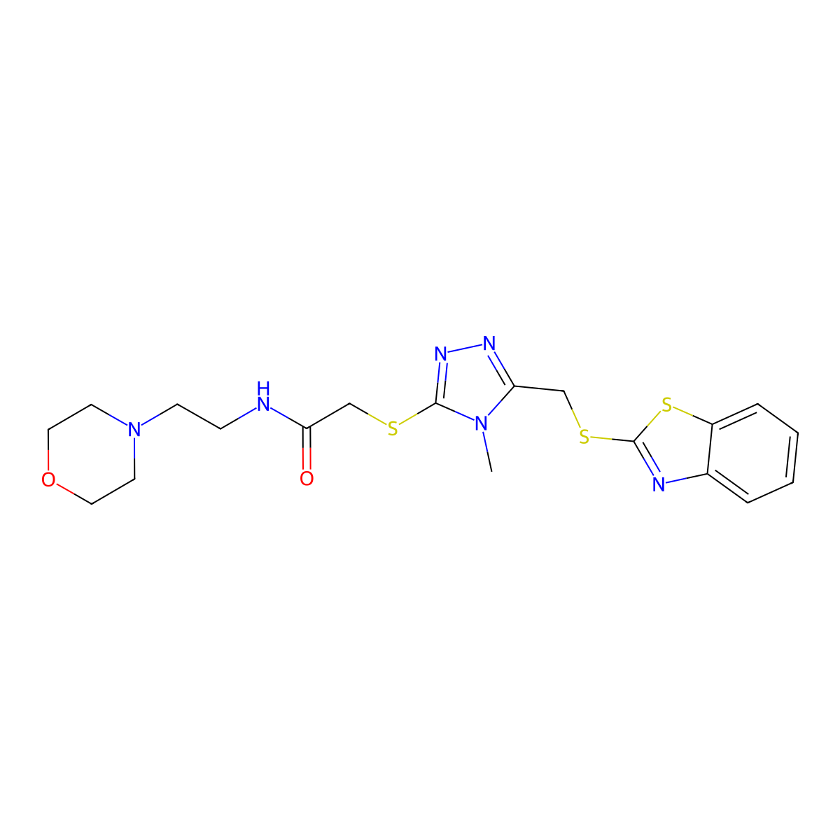 2-[[5-[(1,3-benzothiazol-2-ylthio)methyl]-4-methyl-1,2,4-triazol-3-yl]thio]-N-[2-(4-morpholinyl)ethyl]acetamide molecular structure, CAS 370851-23-3