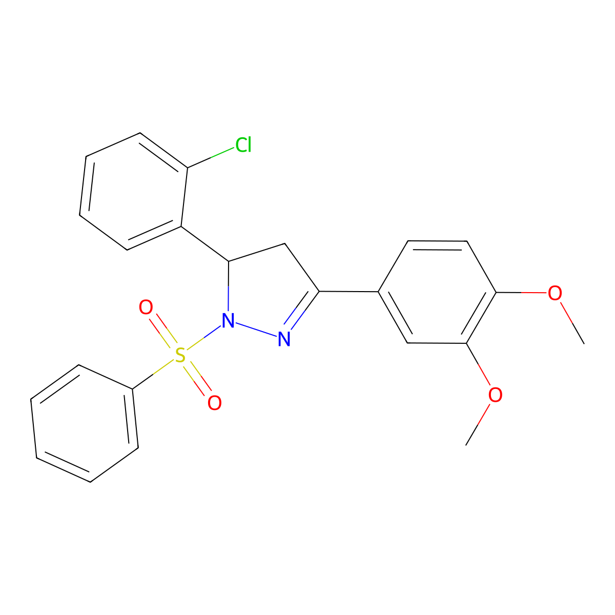5-(2-chlorophenyl)-3-(3,4-dimethoxyphenyl)-1-(phenylsulfonyl)-4,5-dihydro-1H-pyrazole molecular structure, CAS 370851-27-7