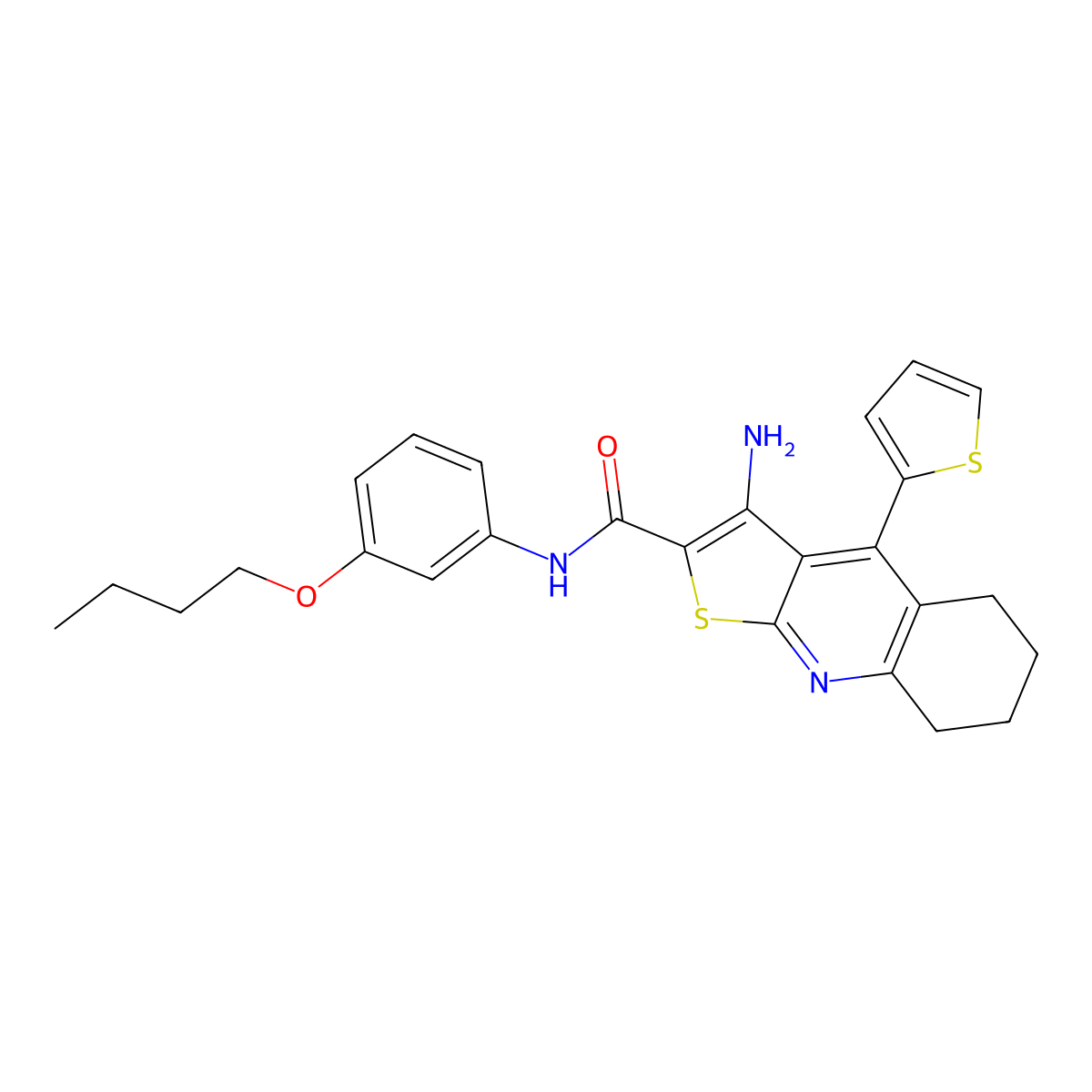 3-amino-N-(3-butoxyphenyl)-4-(thiophen-2-yl)-5,6,7,8-tetrahydrothieno[2,3-b]quinoline-2-carboxamide molecular structure, CAS 370851-29-9