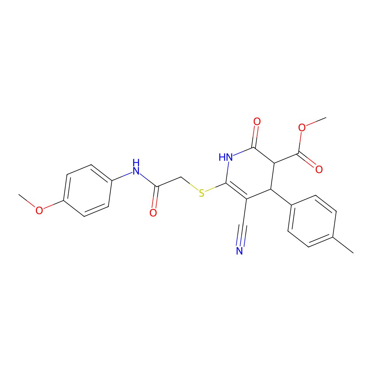 Methyl 5-cyano-2-hydroxy-6-({2-[(4-methoxyphenyl)amino]-2-oxoethyl}sulfanyl)-4-(4-methylphenyl)-3,4-dihydropyridine-3-carboxylate molecular structure, CAS 370851-61-9