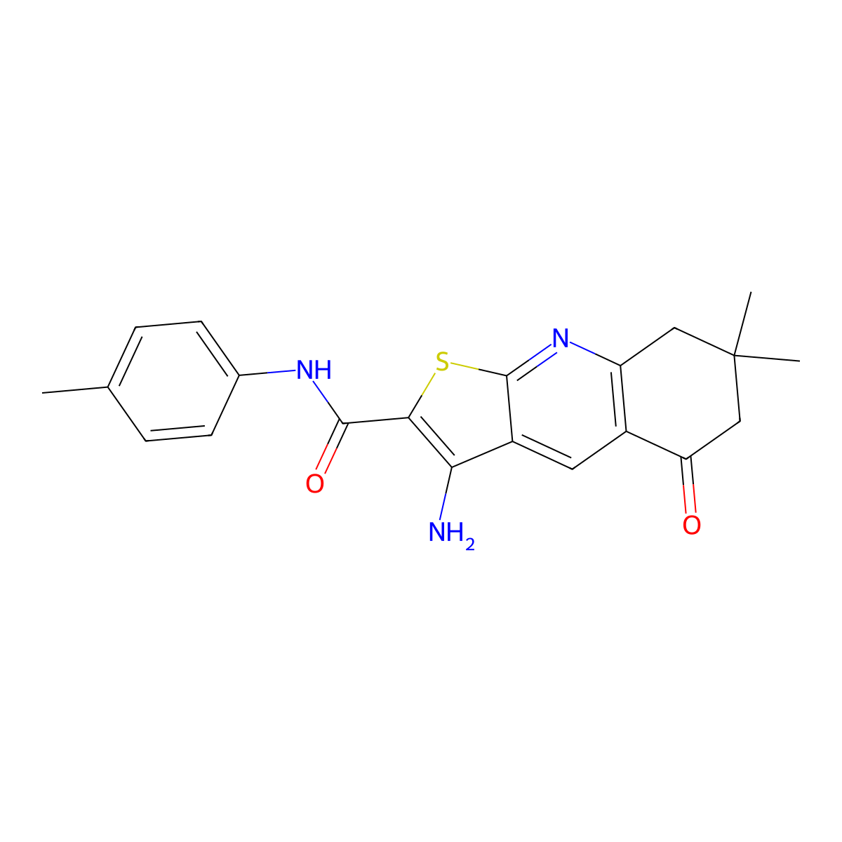 3-amino-7,7-dimethyl-N-(4-methylphenyl)-5-oxo-6,8-dihydrothieno[2,3-b]quinoline-2-carboxamide molecular structure, CAS 370851-63-1