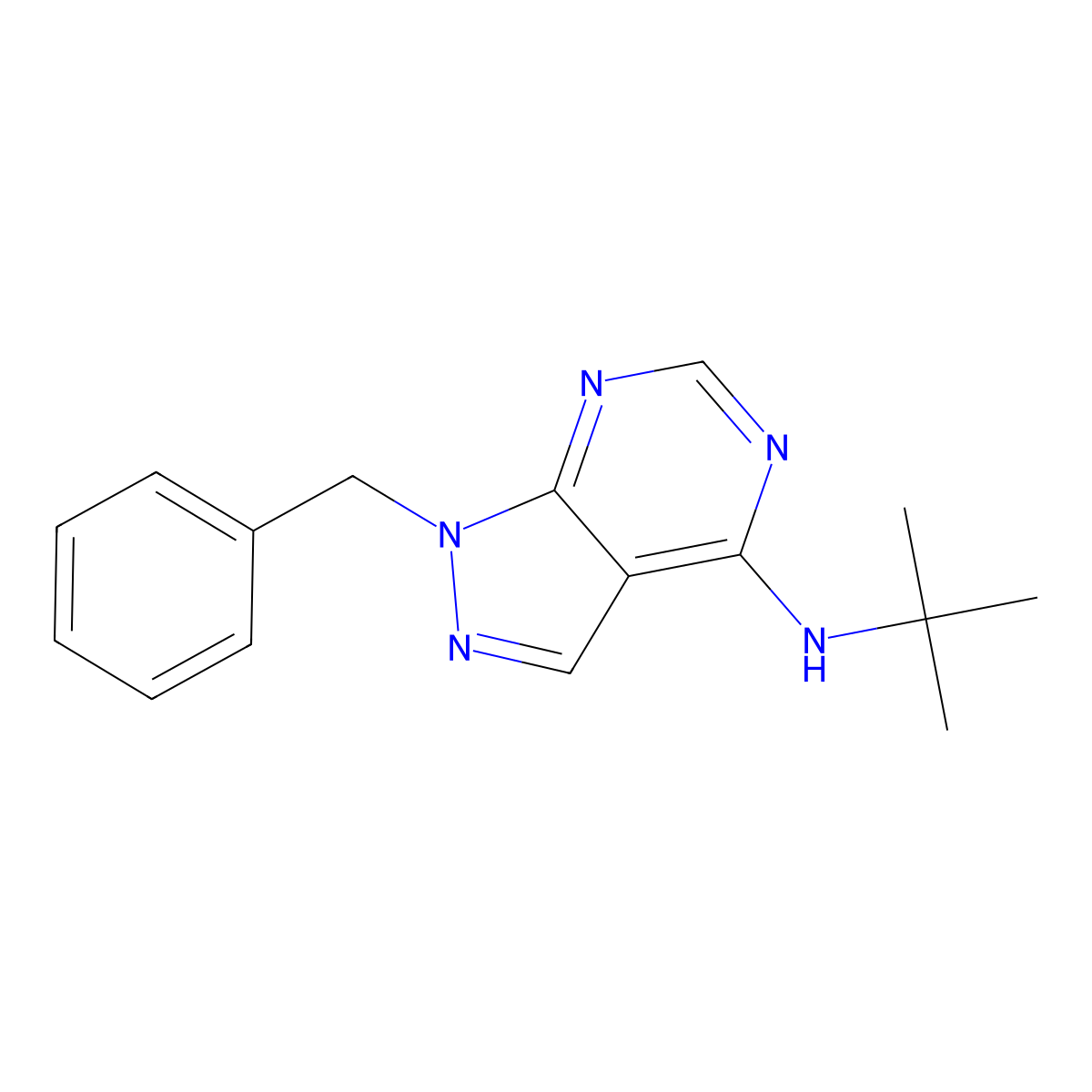 1-benzyl-N-tert-butylpyrazolo[3,4-d]pyrimidin-4-amine molecular structure, CAS 370851-76-6