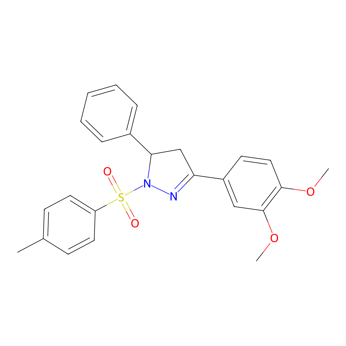 3-(3,4-dimethoxyphenyl)-5-phenyl-1-tosyl-4,5-dihydro-1H-pyrazole molecular structure, CAS 370851-96-0