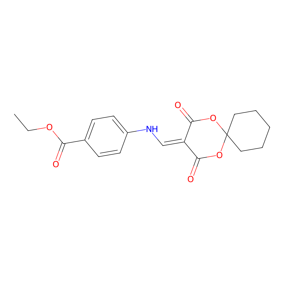 Ethyl 4-{[(2,4-dioxo-1,5-dioxaspiro[5.5]undec-3-ylidene)methyl]amino}benzoate molecular structure, CAS 370852-01-0