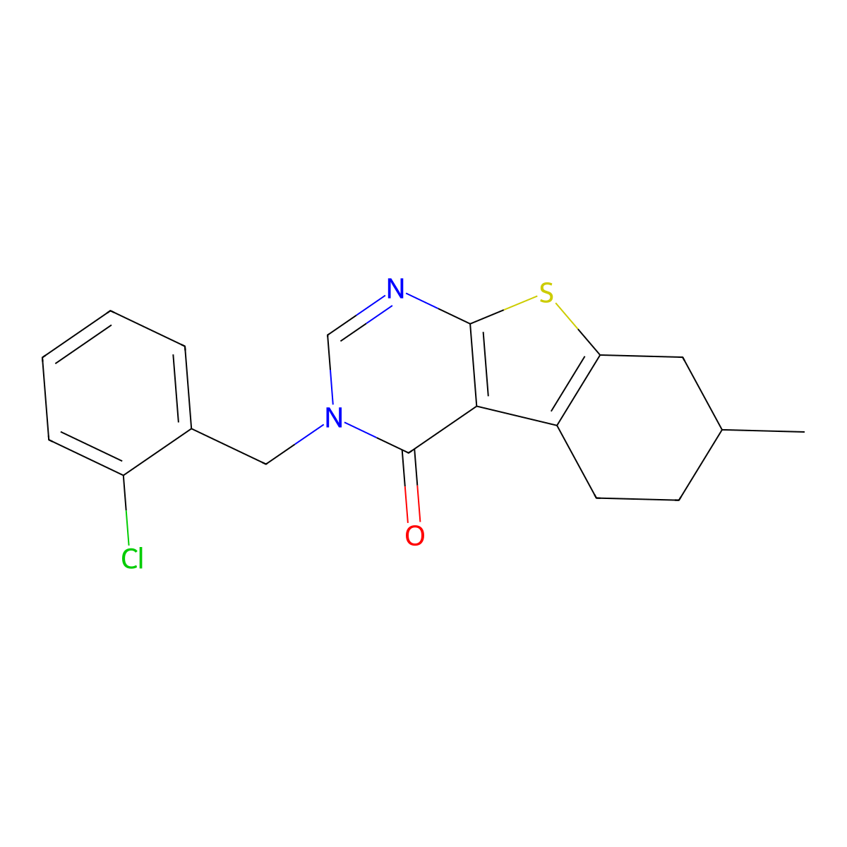 3-[(2-Chlorophenyl)methyl]-7-methyl-5,6,7,8-tetrahydro-[1]benzothiolo[2,3-d]pyrimidin-4-one molecular structure, CAS 370852-03-2