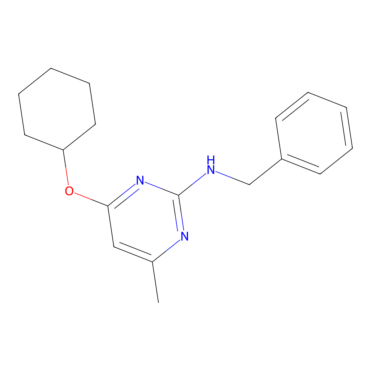 N-benzyl-4-cyclohexyloxy-6-methylpyrimidin-2-amine molecular structure, CAS 370852-07-6