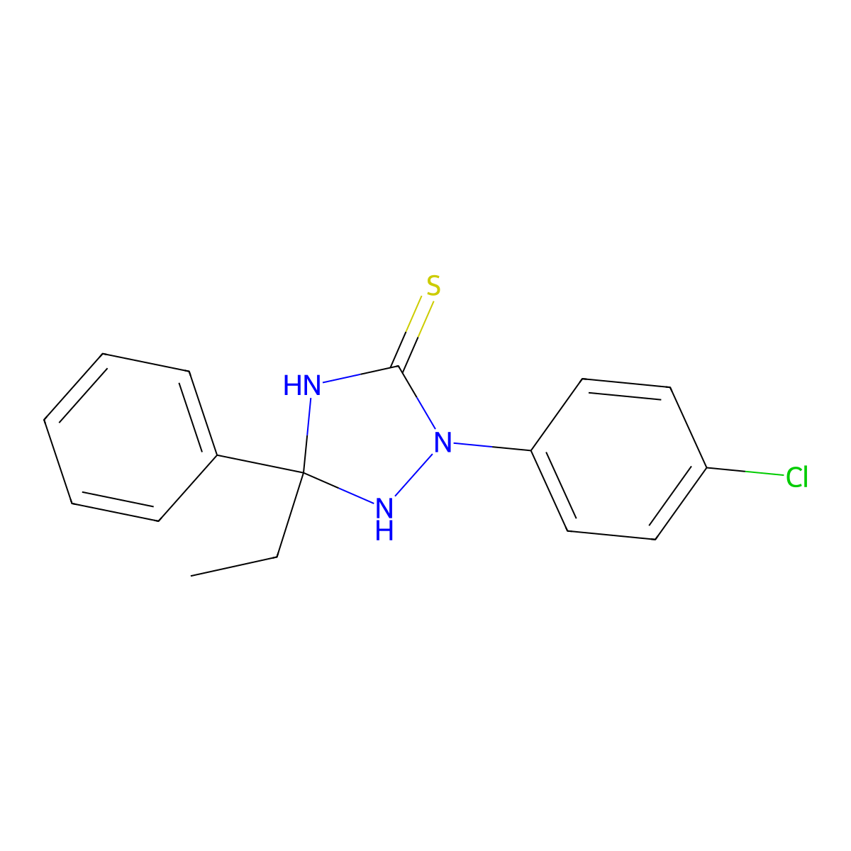 2-(4-Chlorophenyl)-5-ethyl-5-phenyl-1,2,4-triazolidine-3-thione molecular structure, CAS 370852-54-3