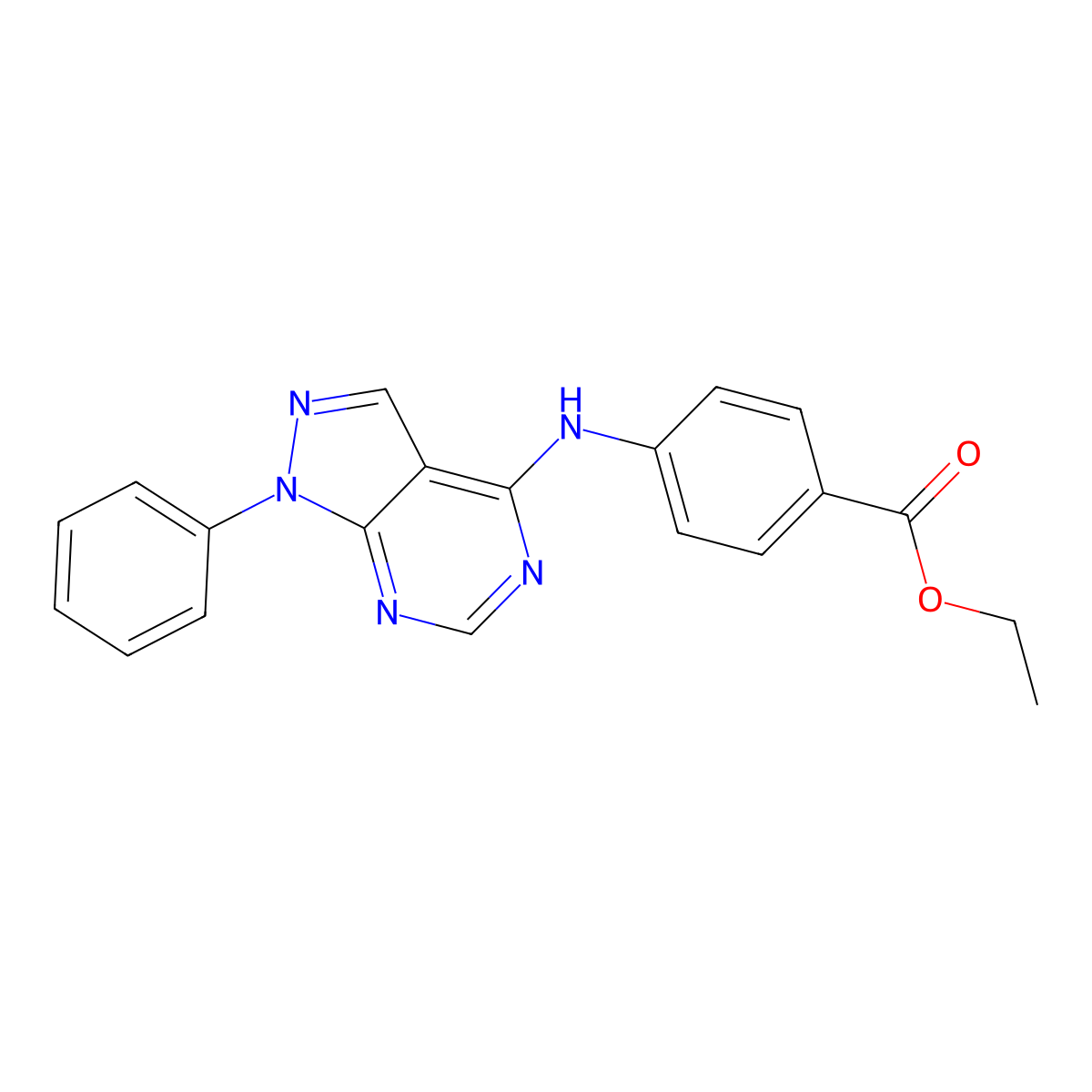 ethyl 4-[(1-phenyl-1H-pyrazolo[3,4-d]pyrimidin-4-yl)amino]benzoate molecular structure, CAS 370852-85-0