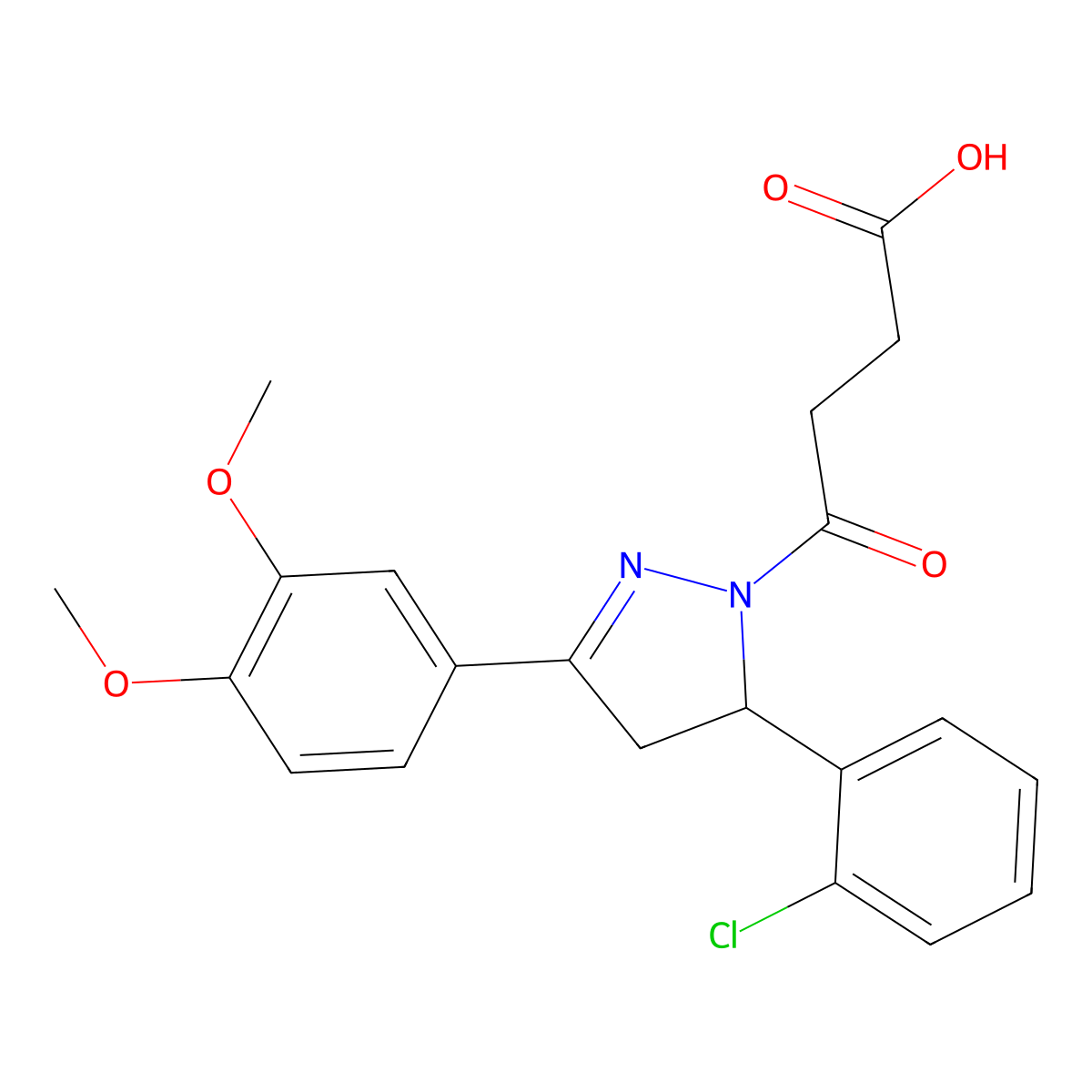 4-(5-(2-chlorophenyl)-3-(3,4-dimethoxyphenyl)-4,5-dihydro-1H-pyrazol-1-yl)-4-oxobutanoic acid molecular structure, CAS 370853-48-8