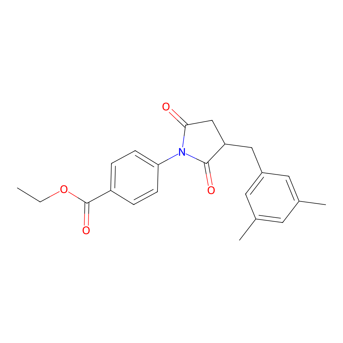 Ethyl 4-(3-(3,5-dimethylbenzyl)-2,5-dioxopyrrolidin-1-yl)benzoate molecular structure, CAS 370853-65-9
