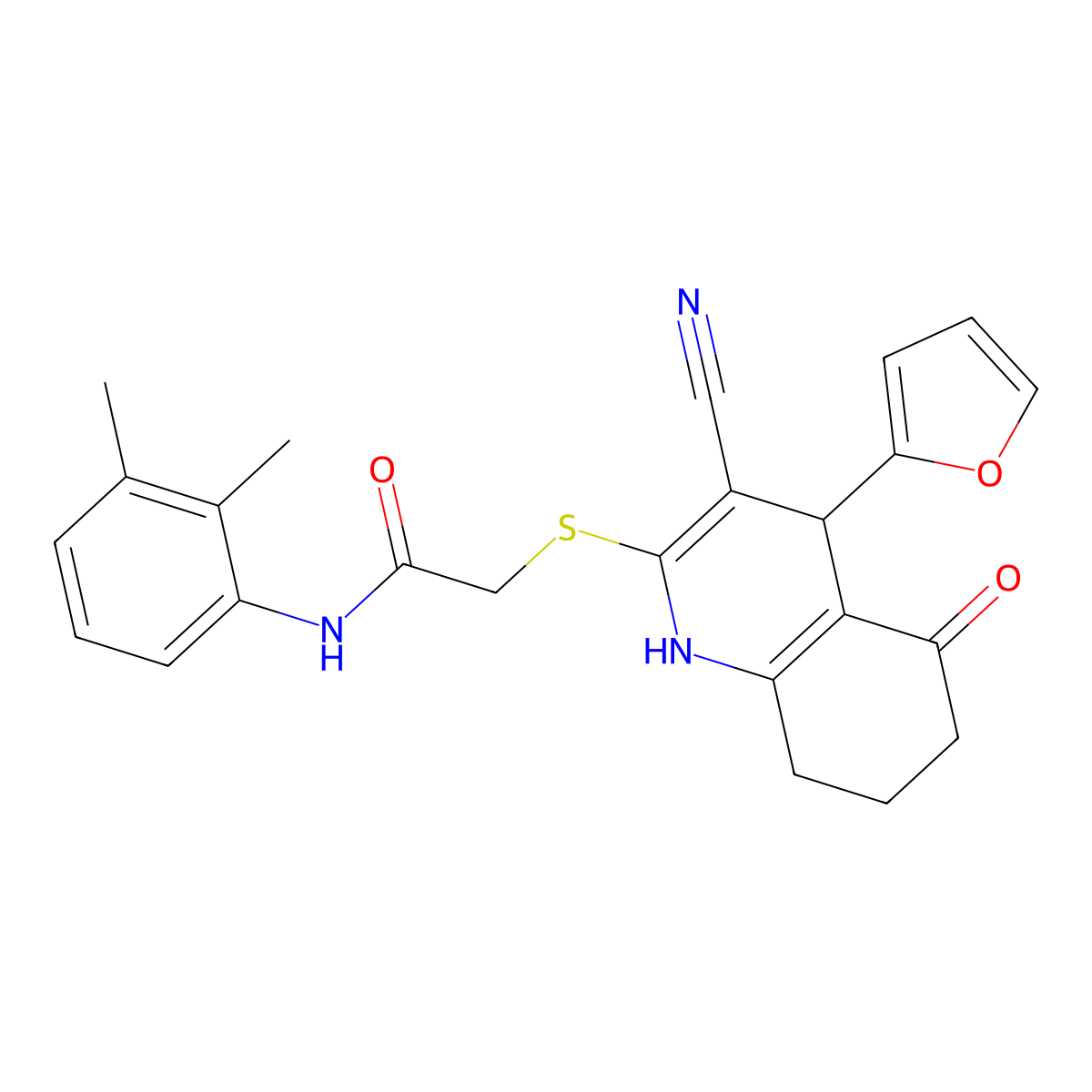 2-{[3-cyano-4-(furan-2-yl)-5-oxo-1,4,5,6,7,8-hexahydroquinolin-2-yl]sulfanyl}-N-(2,3-dimethylphenyl)acetamide molecular structure, CAS 370853-90-0