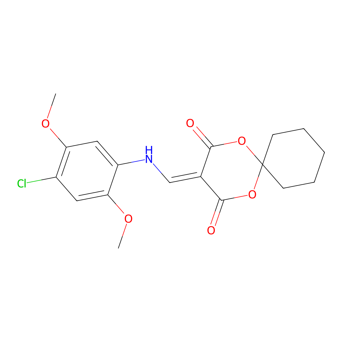 3-(((4-Chloro-2,5-dimethoxyphenyl)amino)methylene)-1,5-dioxaspiro[5.5]undecane-2,4-dione molecular structure, CAS 370853-94-4