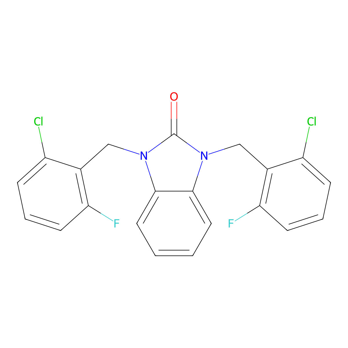 1,3-Bis[(2-chloro-6-fluorophenyl)methyl]benzimidazol-2-one molecular structure, CAS 370854-00-5