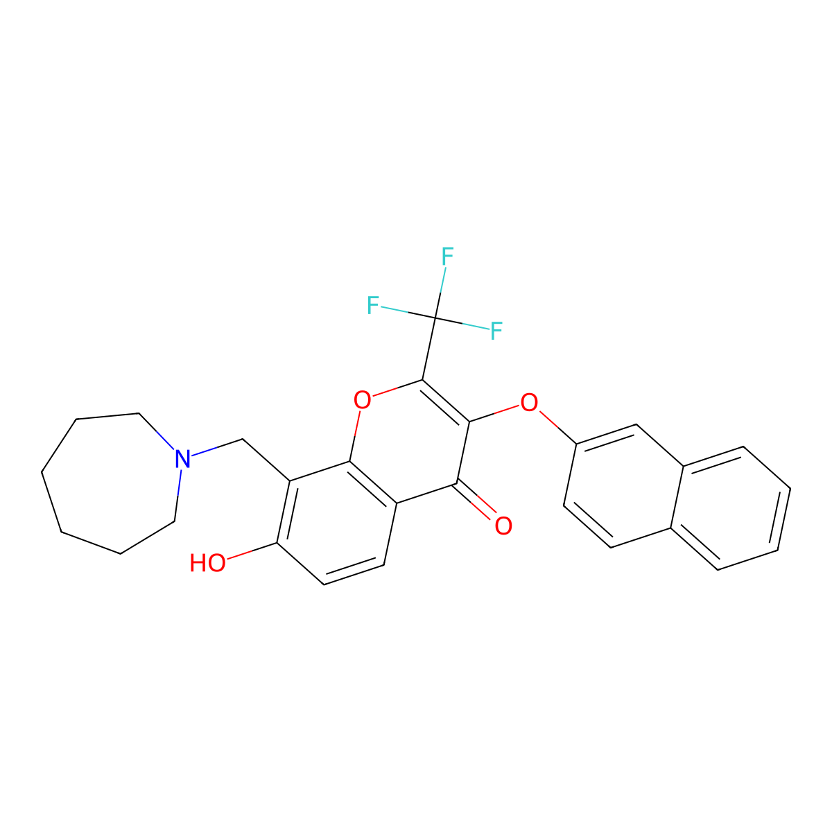 8-(1-azepanylmethyl)-7-hydroxy-3-(2-naphthyloxy)-2-(trifluoromethyl)-4H-chromen-4-one molecular structure, CAS 370854-03-8