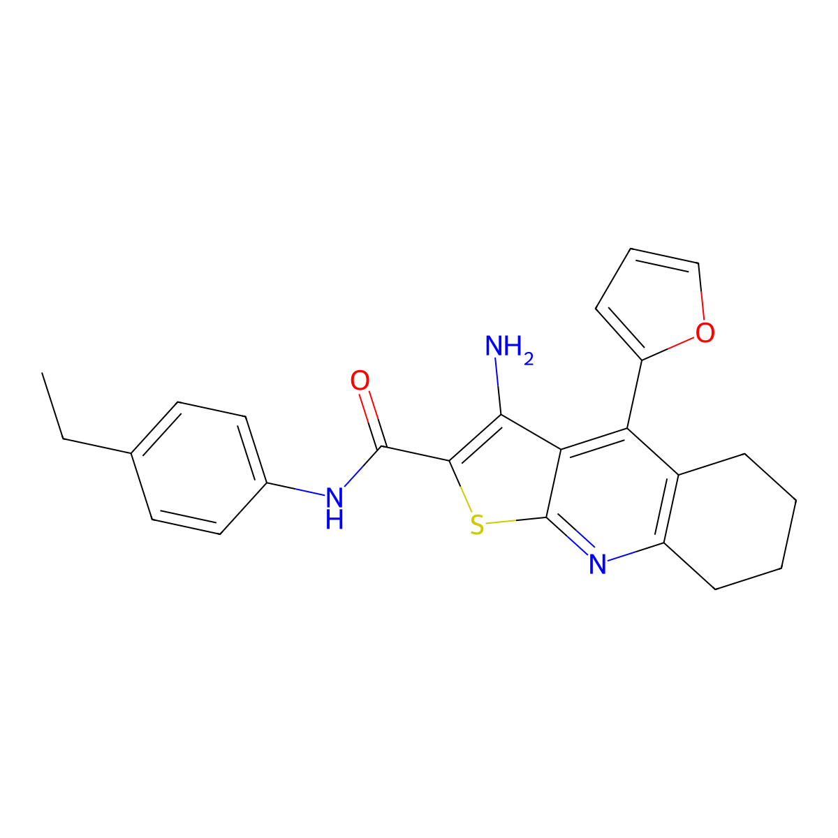 3-amino-N-(4-ethylphenyl)-4-(furan-2-yl)-5,6,7,8-tetrahydrothieno[2,3-b]quinoline-2-carboxamide molecular structure, CAS 370854-13-0