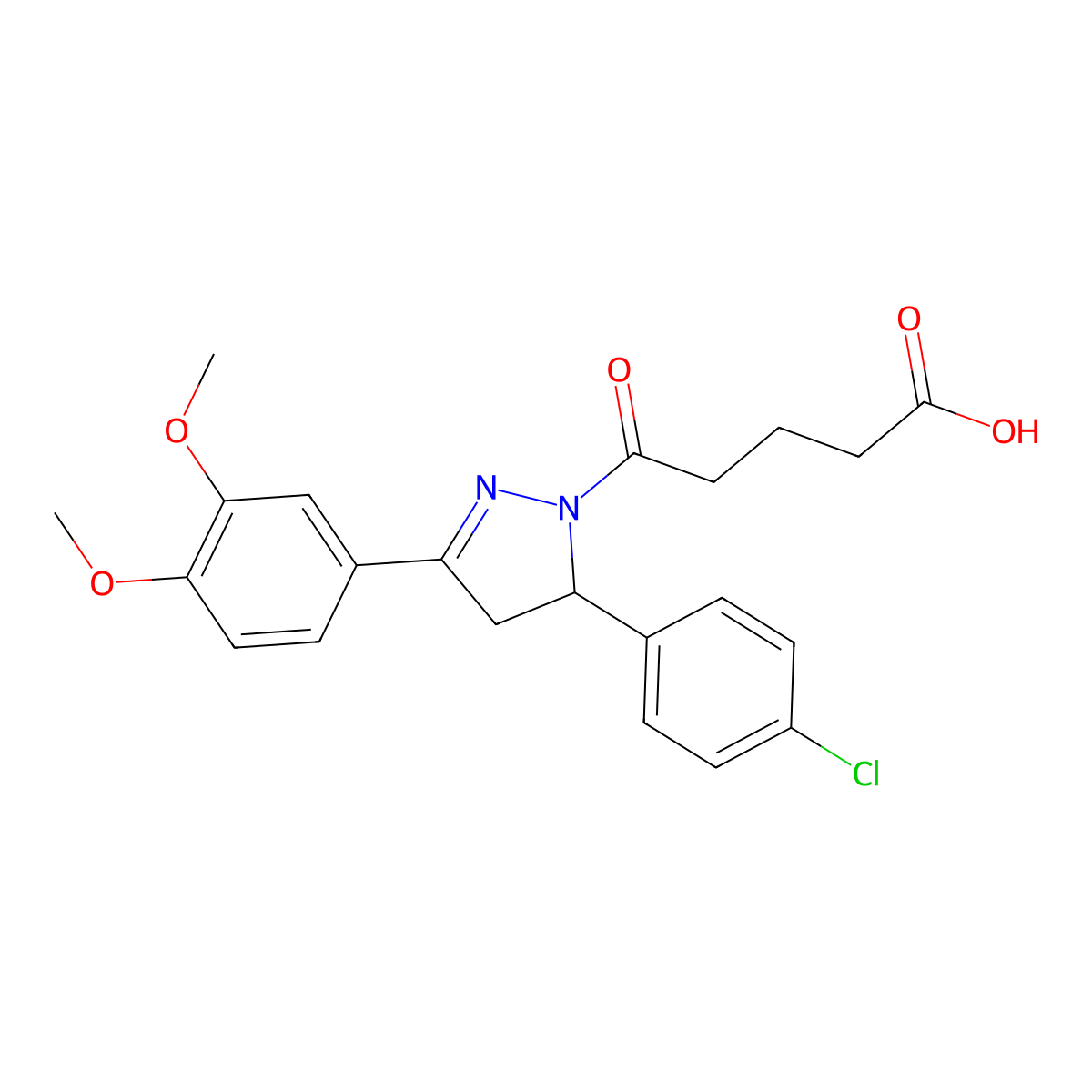 5-(5-(4-chlorophenyl)-3-(3,4-dimethoxyphenyl)-4,5-dihydro-1H-pyrazol-1-yl)-5-oxopentanoic acid molecular structure, CAS 370854-18-5