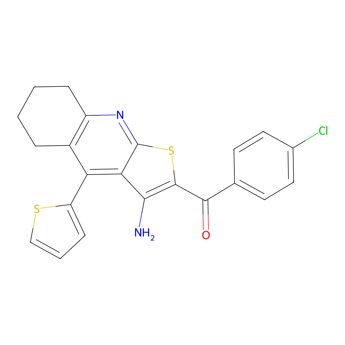 (3-Amino-4-(thiophen-2-yl)-5,6,7,8-tetrahydrothieno[2,3-b]quinolin-2-yl)(4-chlorophenyl)methanone molecular structure, CAS 370854-20-9