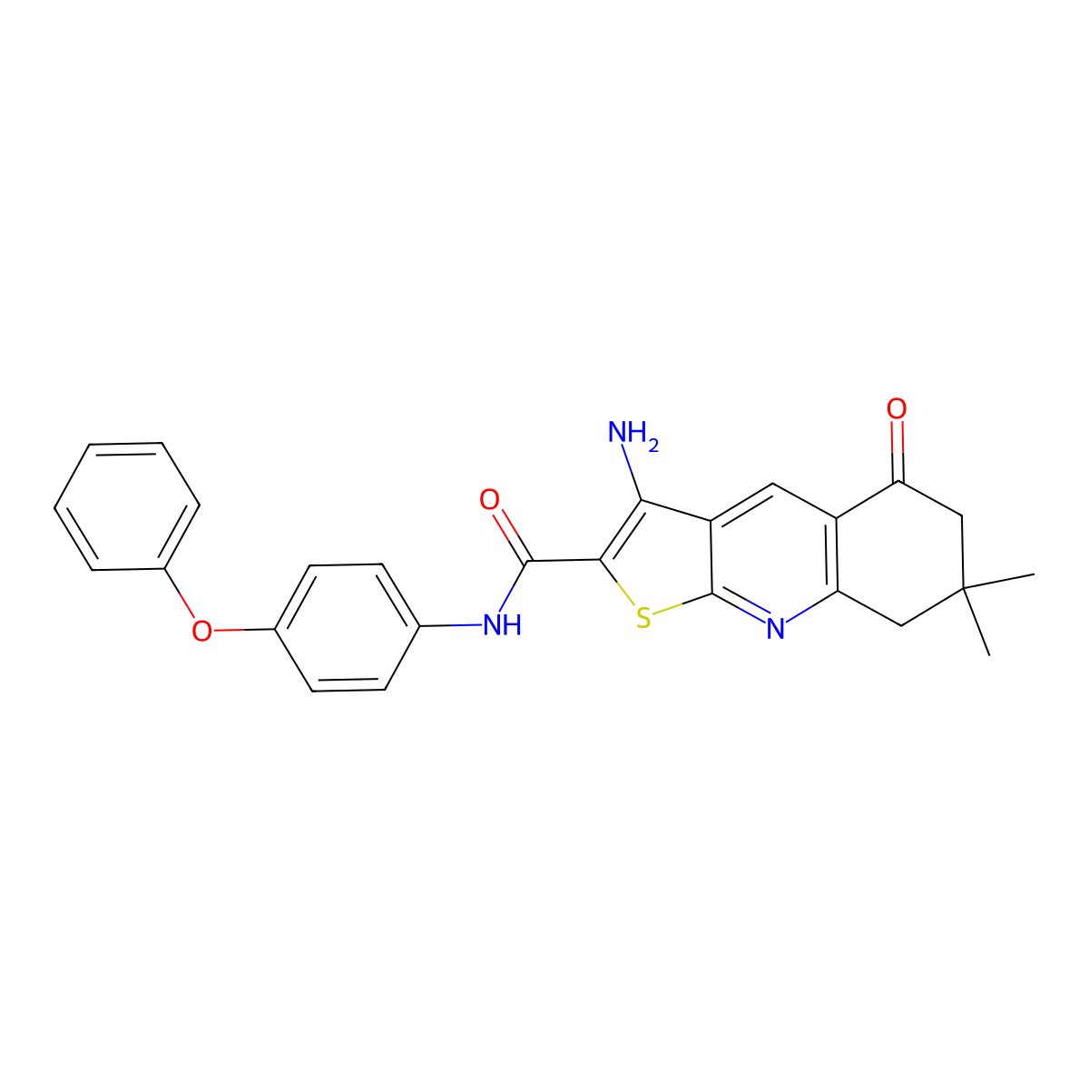 3-amino-7,7-dimethyl-5-oxo-N-(4-phenoxyphenyl)-5,6,7,8-tetrahydrothieno[2,3-b]quinoline-2-carboxamide molecular structure, CAS 370854-31-2
