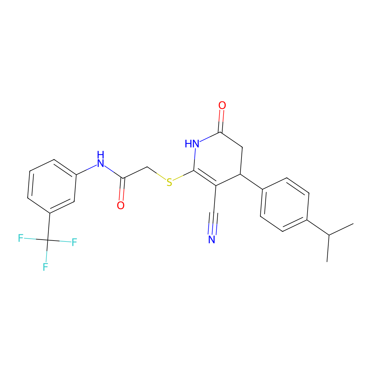 2-[[5-cyano-2-oxo-4-(4-propan-2-ylphenyl)-3,4-dihydro-1H-pyridin-6-yl]sulfanyl]-N-[3-(trifluoromethyl)phenyl]acetamide molecular structure, CAS 370854-39-0
