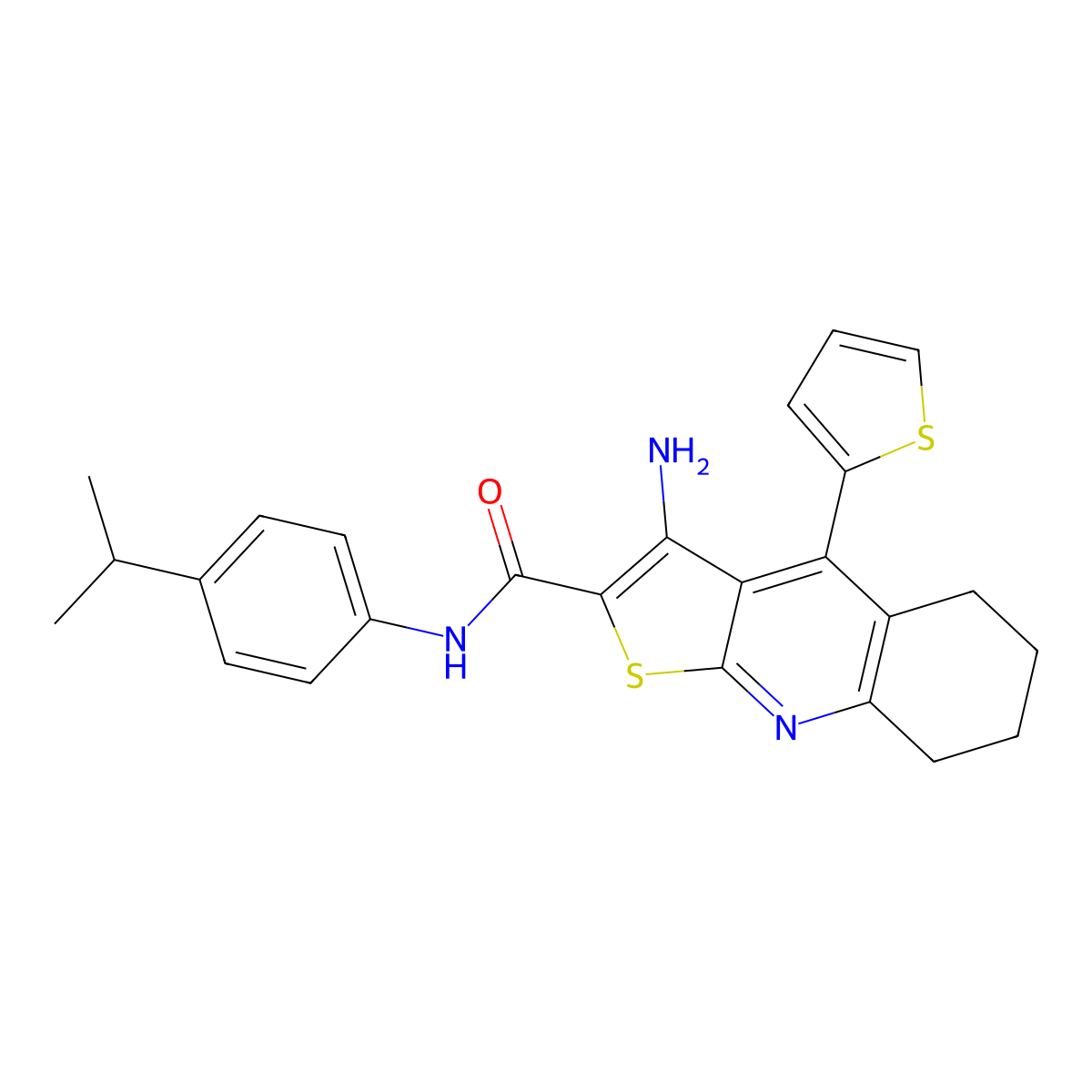 3-amino-N-(4-isopropylphenyl)-4-(thiophen-2-yl)-5,6,7,8-tetrahydrothieno[2,3-b]quinoline-2-carboxamide molecular structure, CAS 370854-42-5