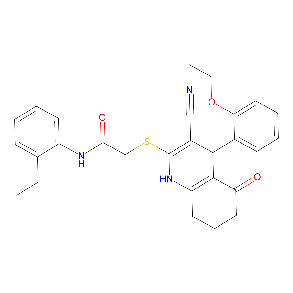2-{[3-cyano-4-(2-ethoxyphenyl)-5-oxo-1,4,5,6,7,8-hexahydroquinolin-2-yl]sulfanyl}-N-(2-ethylphenyl)acetamide molecular structure, CAS 370854-47-0