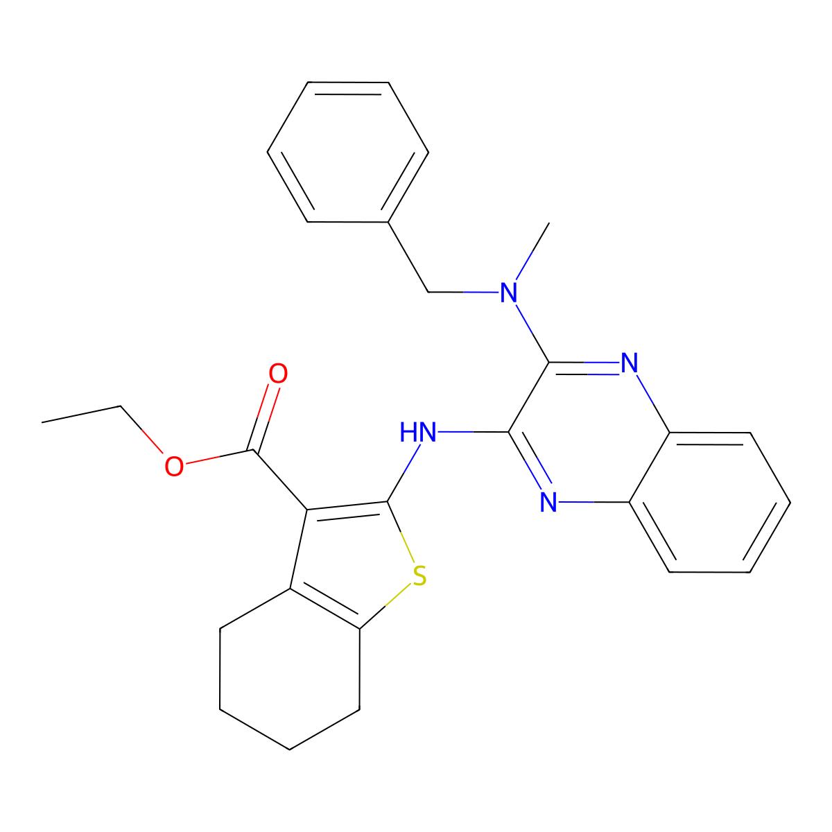 Ethyl 2-({3-[benzyl(methyl)amino]quinoxalin-2-yl}amino)-4,5,6,7-tetrahydro-1-benzothiophene-3-carboxylate molecular structure, CAS 370854-49-2