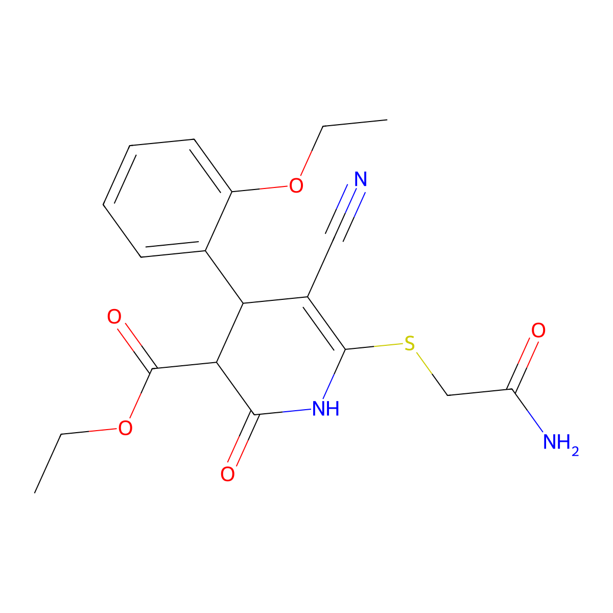 ethyl 6-(2-amino-2-oxoethyl)sulfanyl-5-cyano-4-(2-ethoxyphenyl)-2-oxo-3,4-dihydro-1H-pyridine-3-carboxylate molecular structure, CAS 370854-57-2