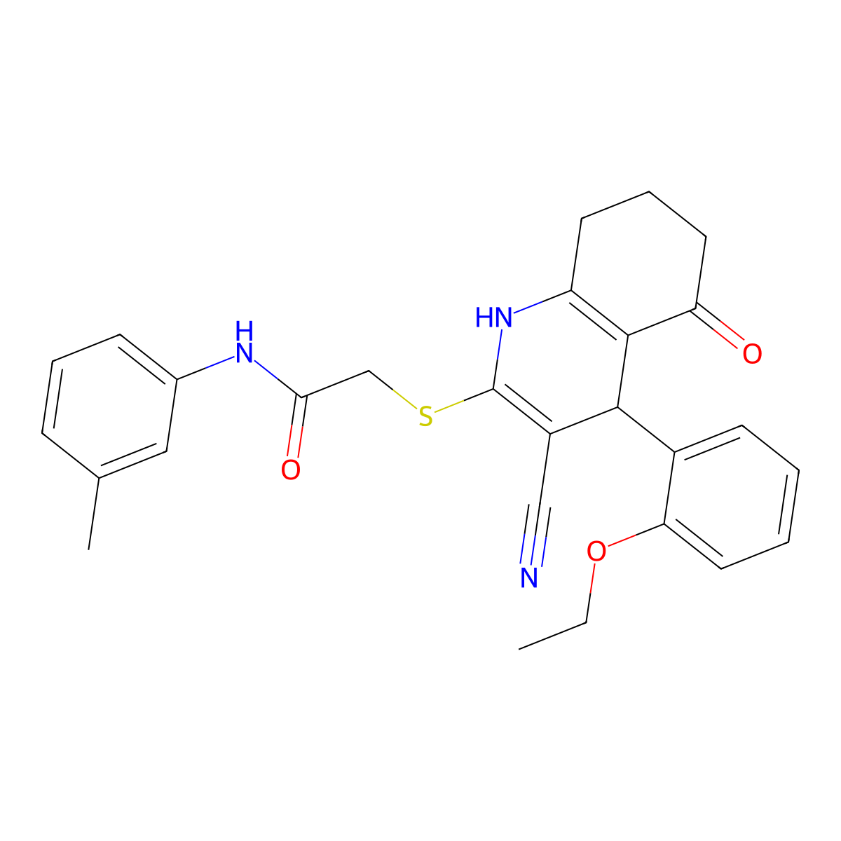 2-{[3-cyano-4-(2-ethoxyphenyl)-5-oxo-1,4,5,6,7,8-hexahydroquinolin-2-yl]sulfanyl}-N-(3-methylphenyl)acetamide molecular structure, CAS 370854-73-2