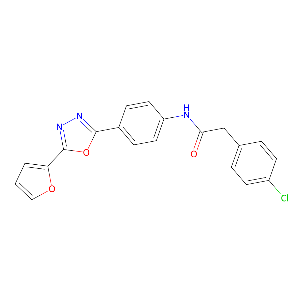 2-(4-chlorophenyl)-N-[4-[5-(2-furanyl)-1,3,4-oxadiazol-2-yl]phenyl]acetamide molecular structure, CAS 370854-75-4