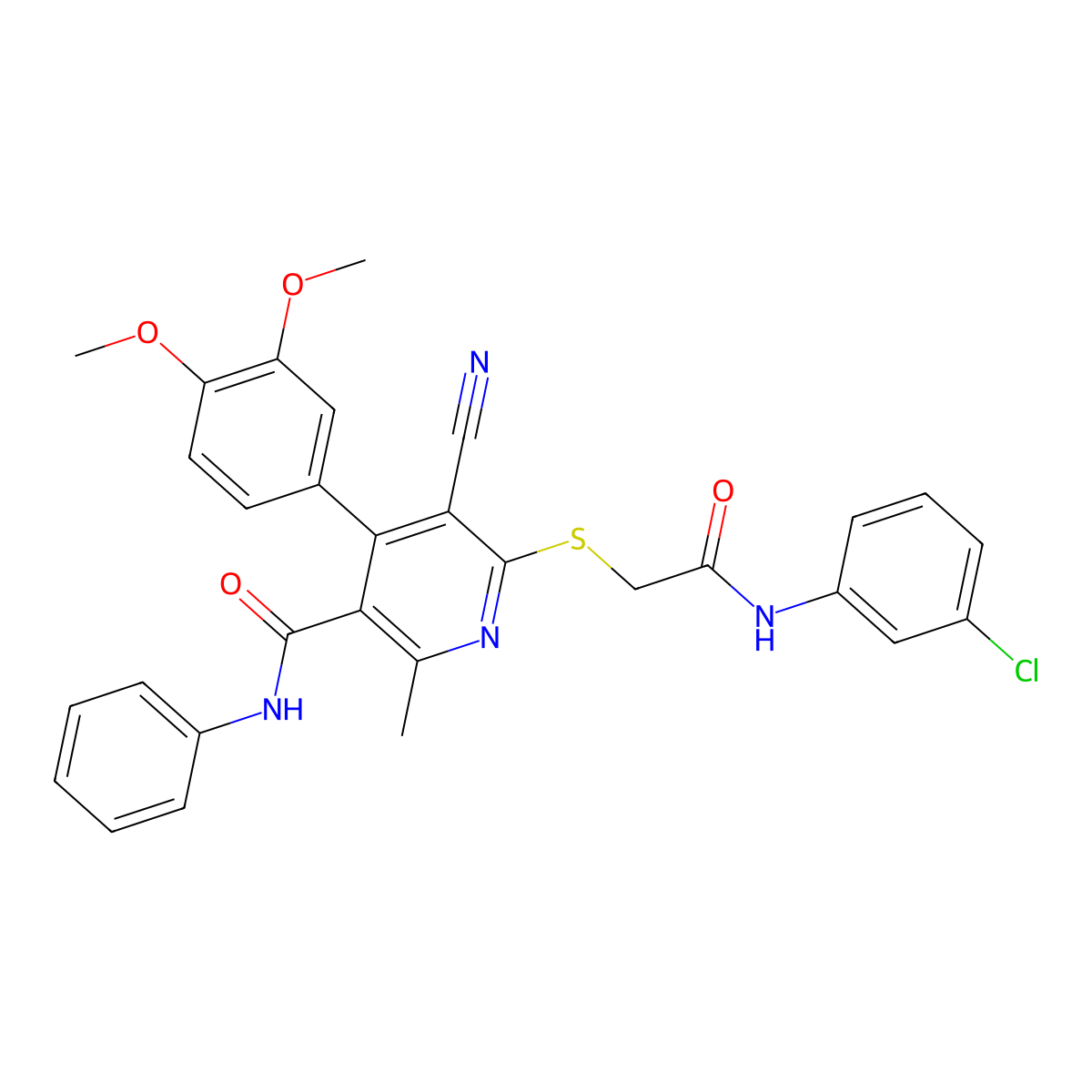 6-((2-((3-chlorophenyl)amino)-2-oxoethyl)thio)-5-cyano-4-(3,4-dimethoxyphenyl)-2-methyl-N-phenylnicotinamide molecular structure, CAS 370854-86-7