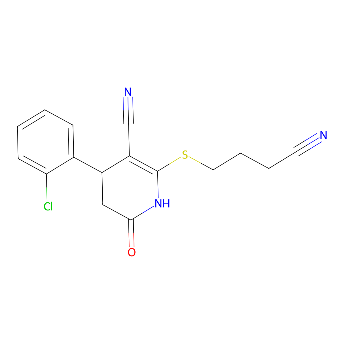 4-(2-chlorophenyl)-6-(3-cyanopropylsulfanyl)-2-oxo-3,4-dihydro-1H-pyridine-5-carbonitrile molecular structure, CAS 370855-19-9