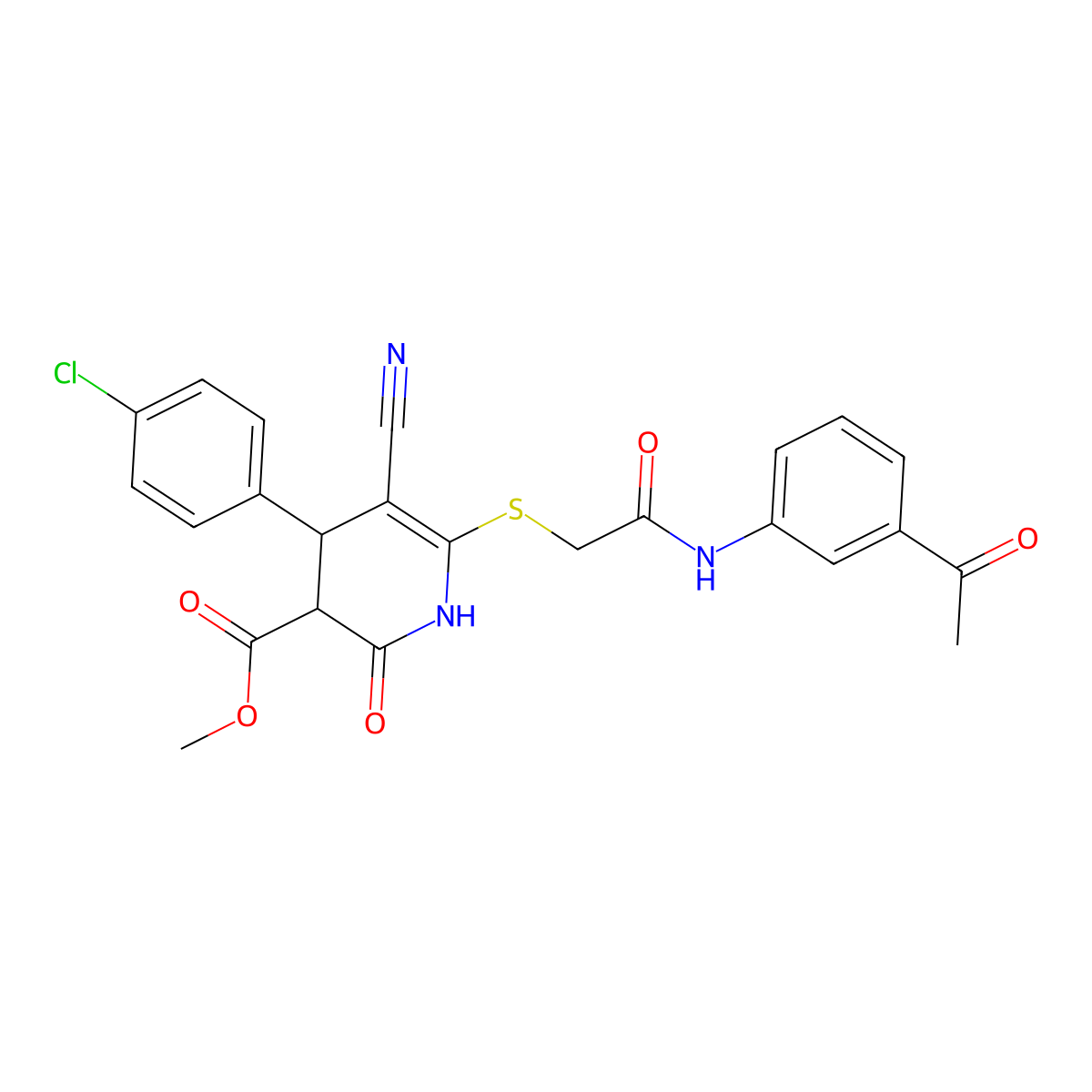 Methyl 6-({2-[(3-acetylphenyl)amino]-2-oxoethyl}sulfanyl)-4-(4-chlorophenyl)-5-cyano-2-hydroxy-3,4-dihydropyridine-3-carboxylate molecular structure, CAS 370855-20-2