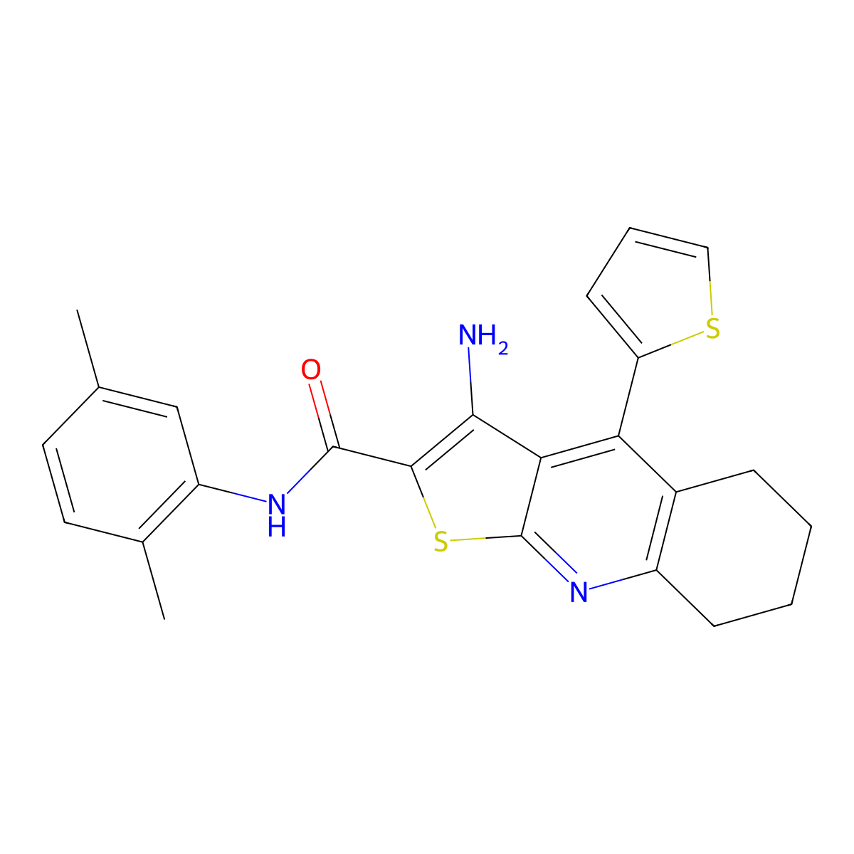 3-amino-N-(2,5-dimethylphenyl)-4-(thiophen-2-yl)-5,6,7,8-tetrahydrothieno[2,3-b]quinoline-2-carboxamide molecular structure, CAS 370855-21-3