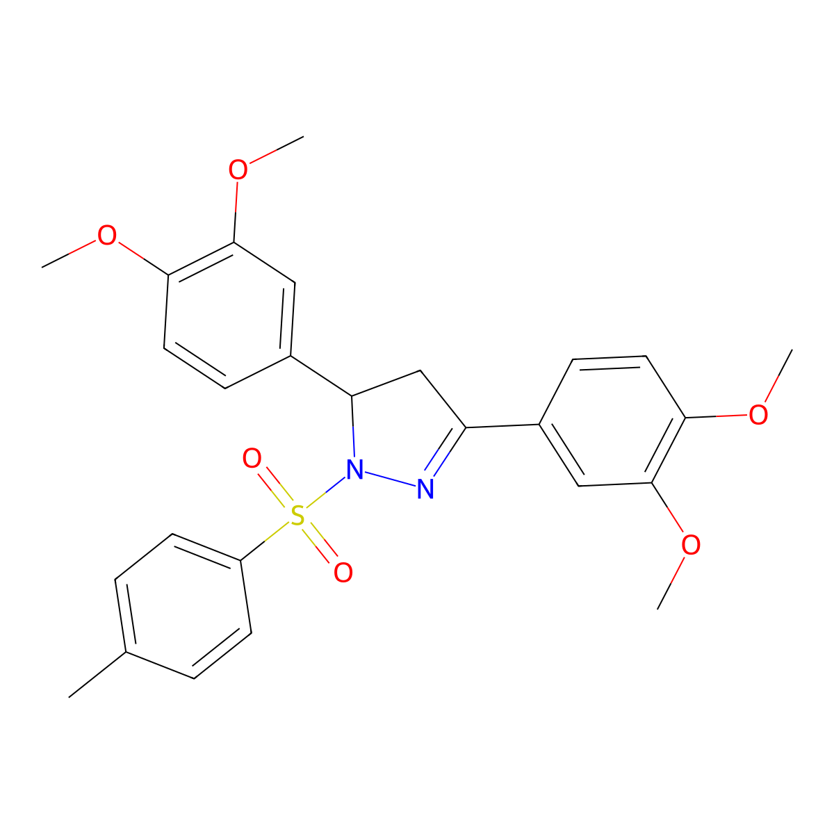 3,5-bis(3,4-dimethoxyphenyl)-1-tosyl-4,5-dihydro-1H-pyrazole molecular structure, CAS 370855-33-7