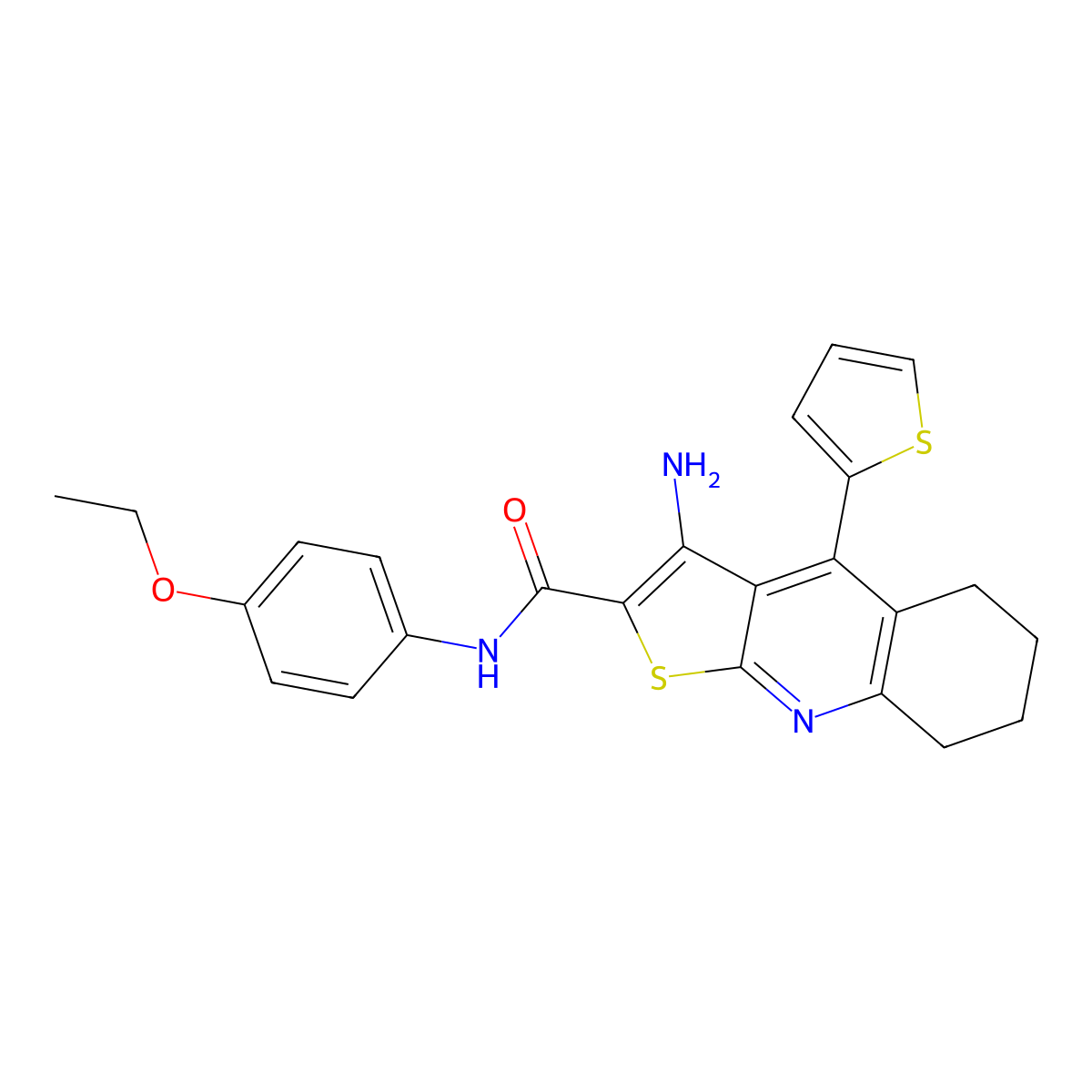 3-amino-N-(4-ethoxyphenyl)-4-(thiophen-2-yl)-5,6,7,8-tetrahydrothieno[2,3-b]quinoline-2-carboxamide molecular structure, CAS 370855-38-2