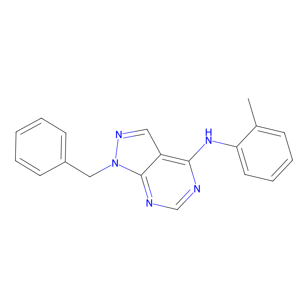 1-benzyl-N-(2-methylphenyl)pyrazolo[3,4-d]pyrimidin-4-amine molecular structure, CAS 370855-43-9