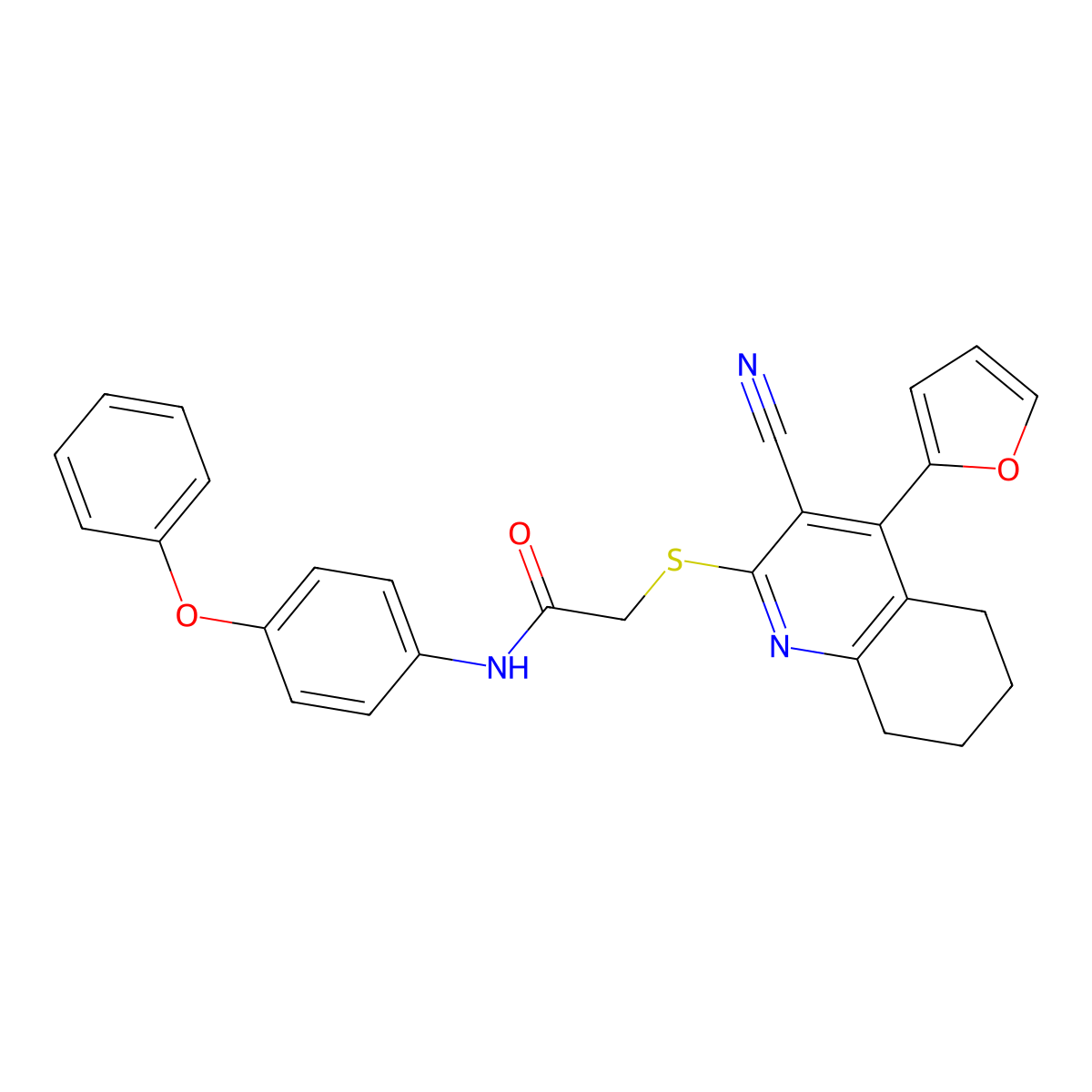 2-[[3-cyano-4-(furan-2-yl)-5,6,7,8-tetrahydroquinolin-2-yl]sulfanyl]-N-(4-phenoxyphenyl)acetamide molecular structure, CAS 370855-74-6