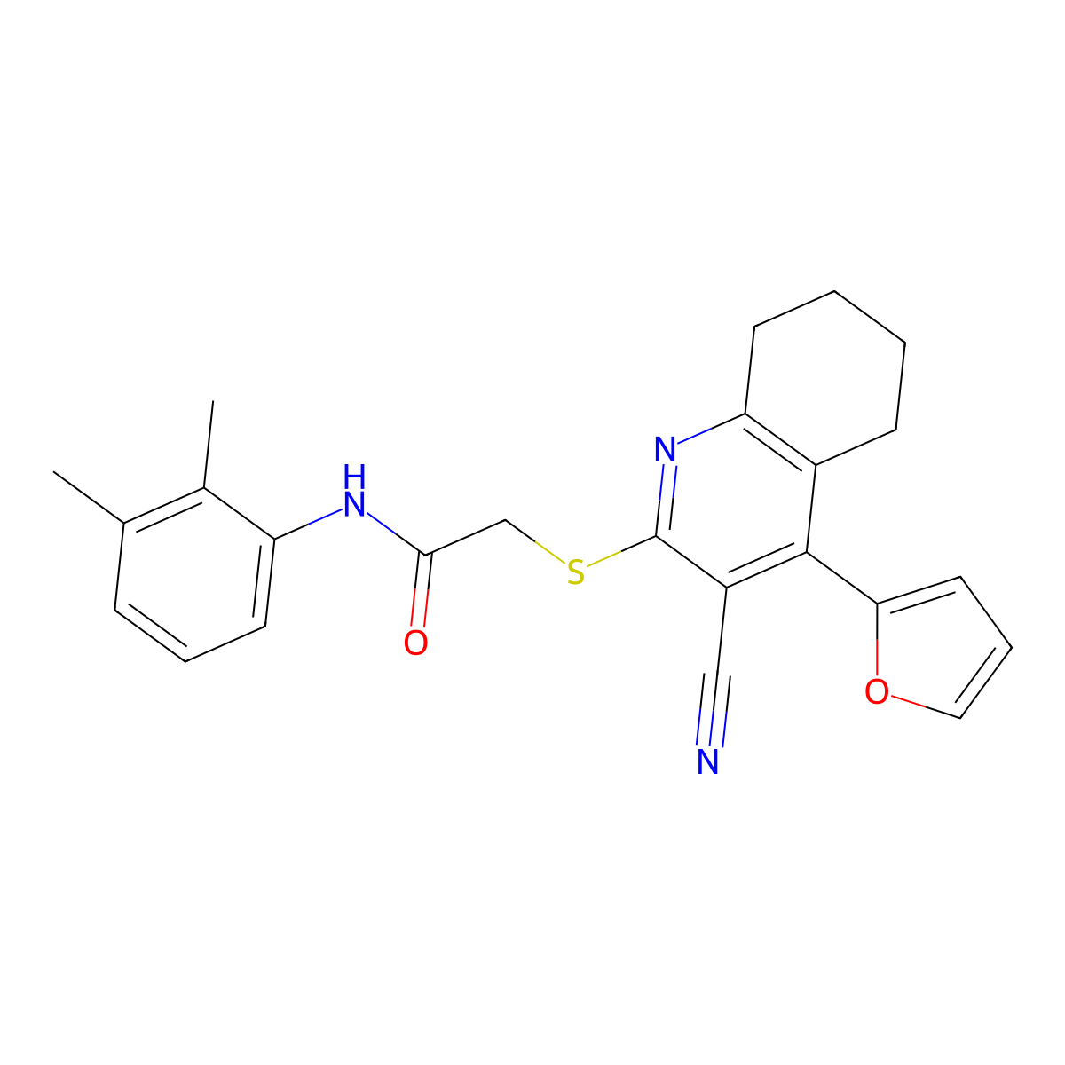 2-[[3-cyano-4-(furan-2-yl)-5,6,7,8-tetrahydroquinolin-2-yl]sulfanyl]-N-(2,3-dimethylphenyl)acetamide molecular structure, CAS 370855-91-7