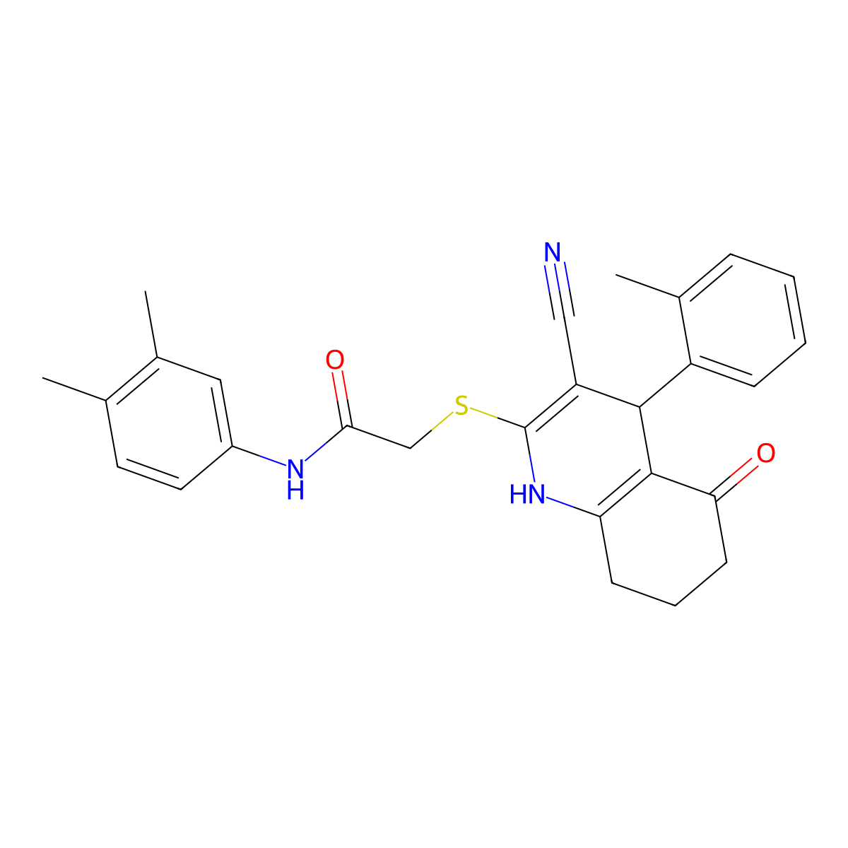 2-{[3-cyano-4-(2-methylphenyl)-5-oxo-1,4,5,6,7,8-hexahydroquinolin-2-yl]sulfanyl}-N-(3,4-dimethylphenyl)acetamide molecular structure, CAS 370855-96-2