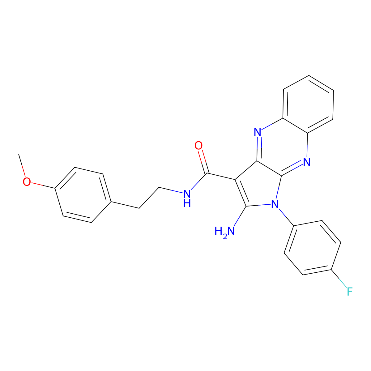 2-amino-1-(4-fluorophenyl)-N-[2-(4-methoxyphenyl)ethyl]-1H-pyrrolo[2,3-b]quinoxaline-3-carboxamide molecular structure, CAS 370856-03-4