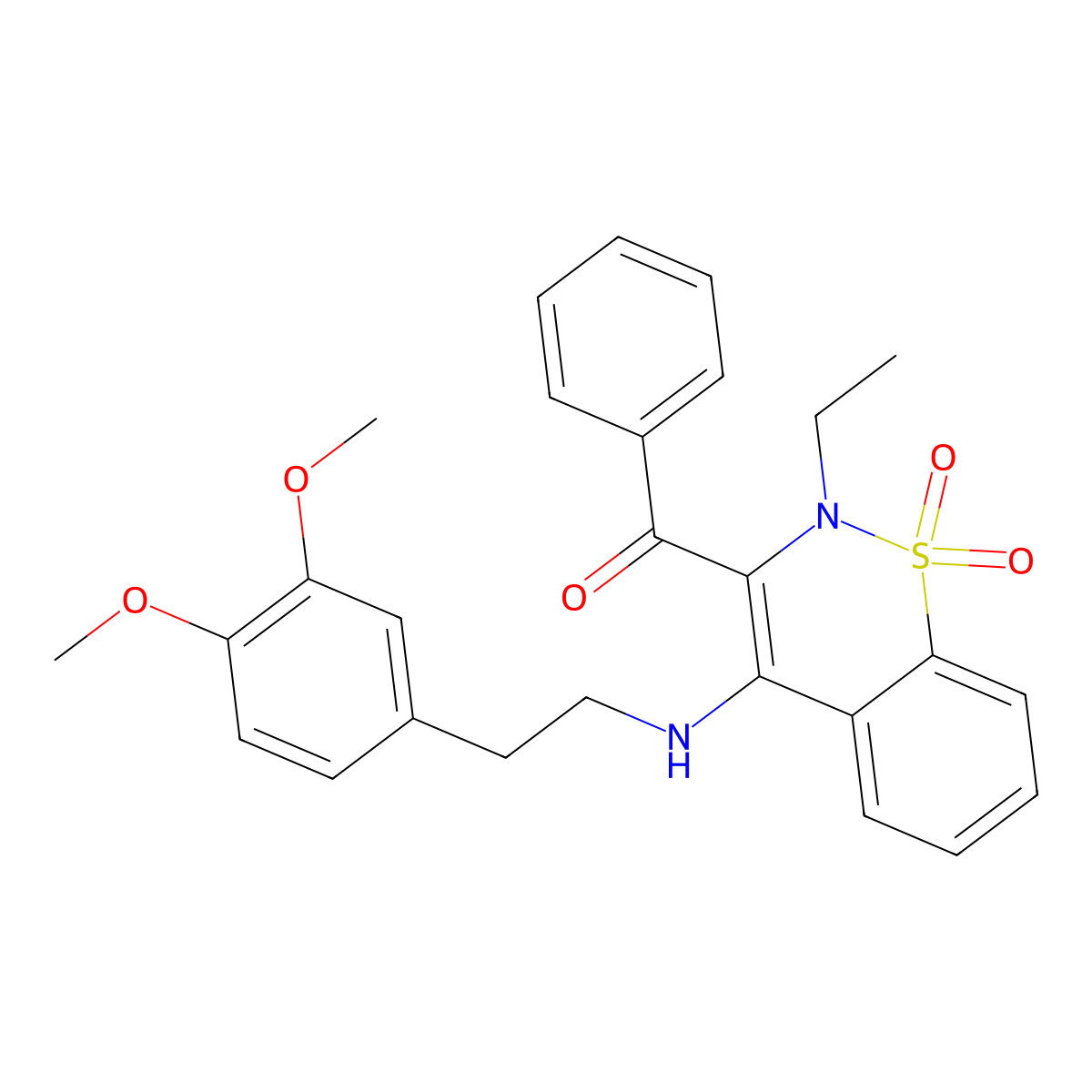 (4-{[2-(3,4-dimethoxyphenyl)ethyl]amino}-2-ethyl-1,1-dioxido-2H-1,2-benzothiazin-3-yl)(phenyl)methanone molecular structure, CAS 370856-11-4