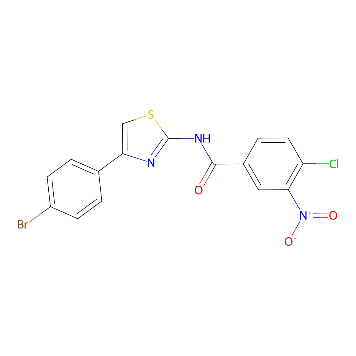 N-[4-(4-bromophenyl)-1,3-thiazol-2-yl]-4-chloro-3-nitrobenzamide molecular structure, CAS 370856-29-4