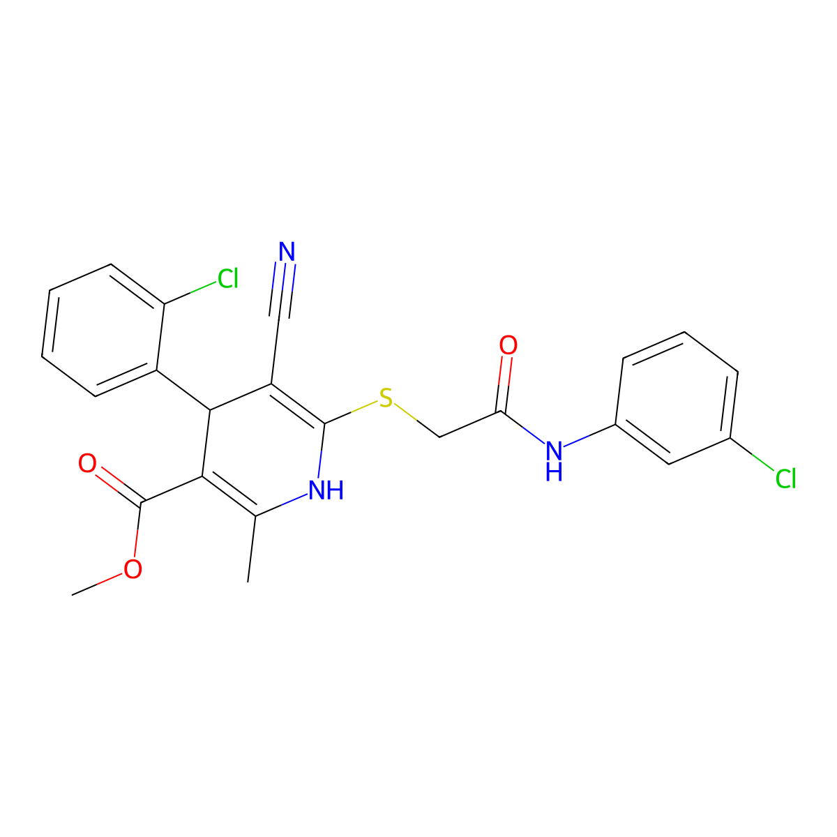 Methyl 6-[2-(3-chloroanilino)-2-oxoethyl]sulfanyl-4-(2-chlorophenyl)-5-cyano-2-methyl-1,4-dihydropyridine-3-carboxylate molecular structure, CAS 370856-32-9