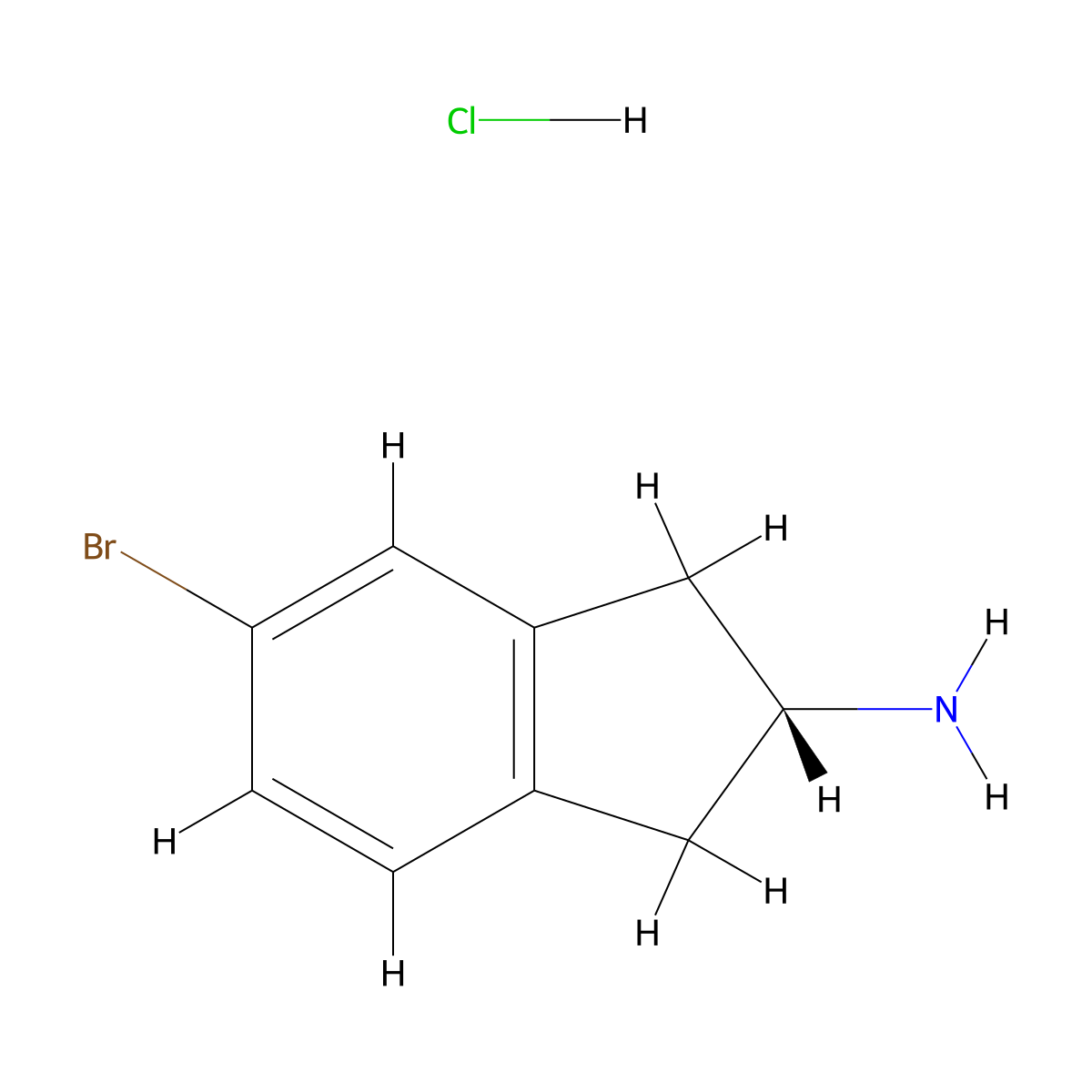 (2R)-5-bromo-2,3-dihydro-1H-inden-2-ylamine hydrochloride molecular structure, CAS 370861-59-9