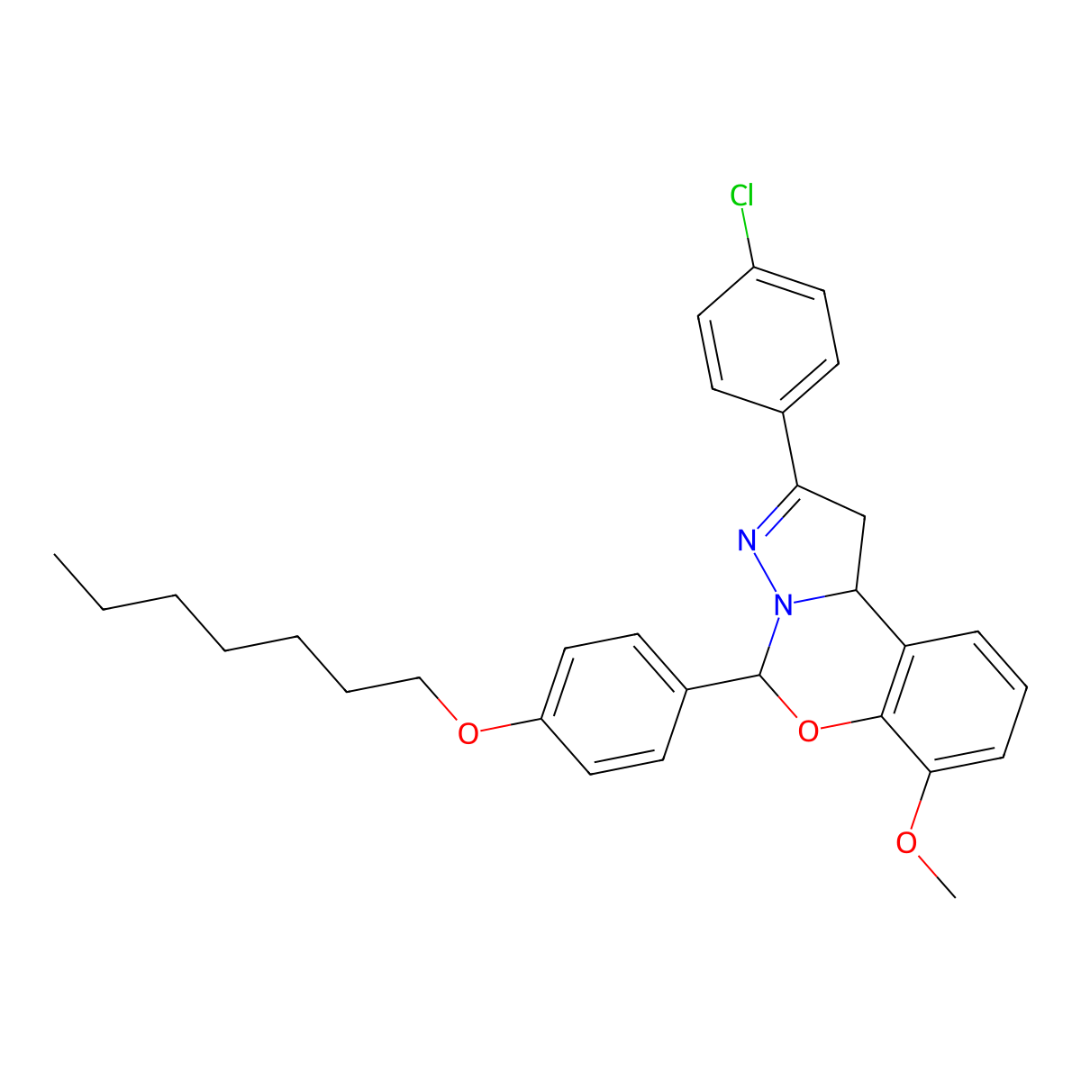 2-(4-Chlorophenyl)-5-[4-(heptyloxy)phenyl]-7-methoxy-1,10b-dihydropyrazolo[1,5-c][1,3]benzoxazine molecular structure, CAS 370868-58-9