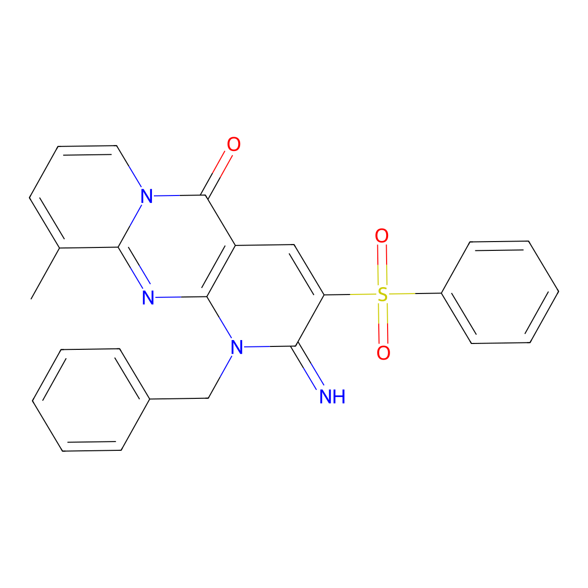 1-Benzyl-2-imino-10-methyl-3-(phenylsulfonyl)-1,2-dihydro-5H-dipyrido[1,2-A:2,3-D]pyrimidin-5-one molecular structure, CAS 370868-72-7