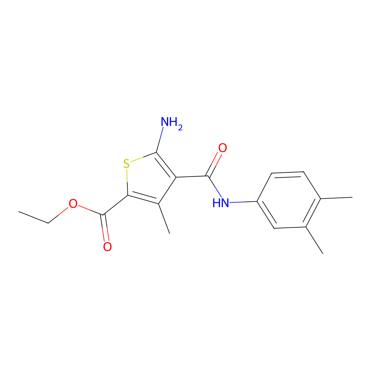 Ethyl 5-amino-4-((3,4-dimethylphenyl)carbamoyl)-3-methylthiophene-2-carboxylate molecular structure, CAS 370868-74-9